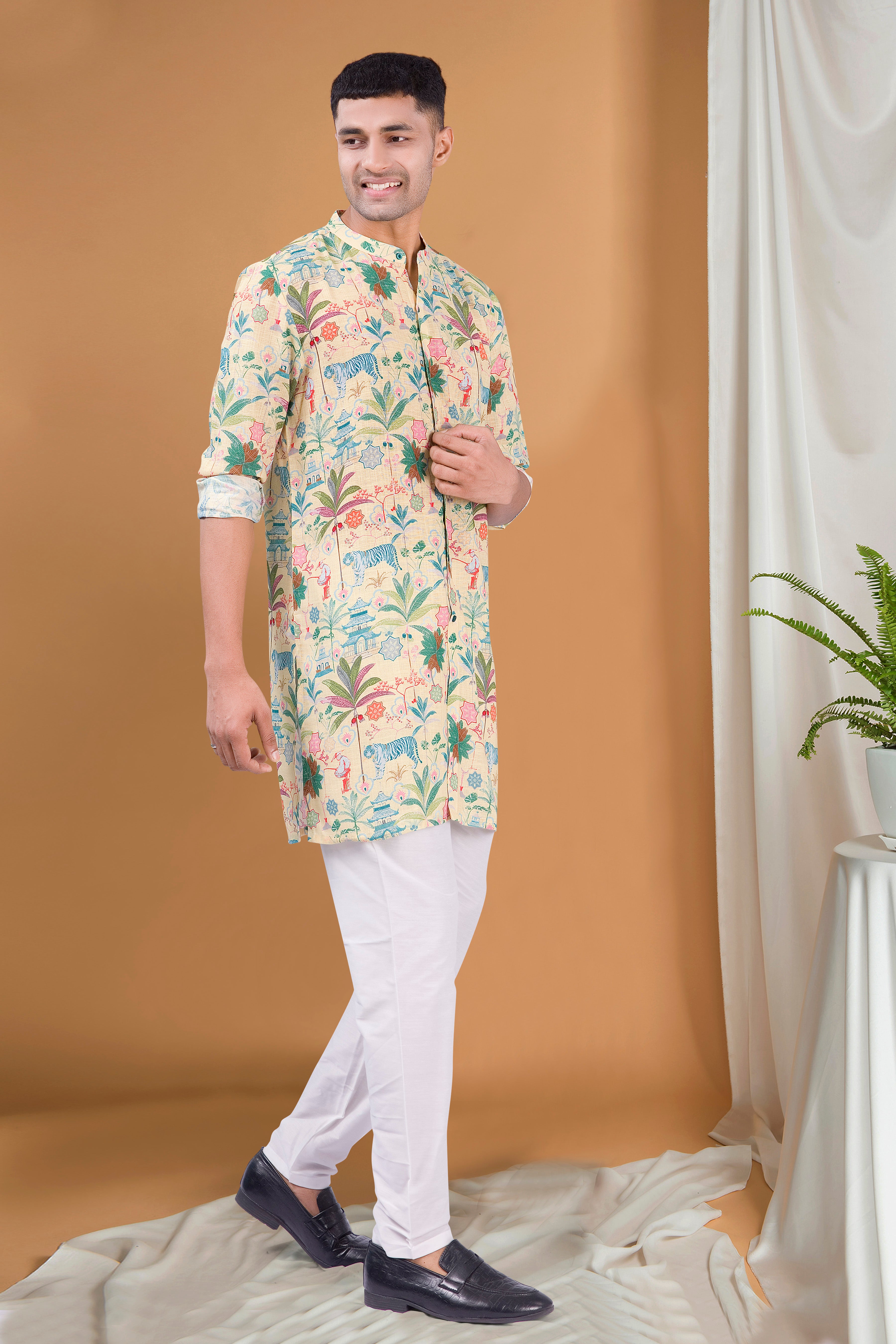 Shine Of Yellow Tropical Paradise Cotton Kurta