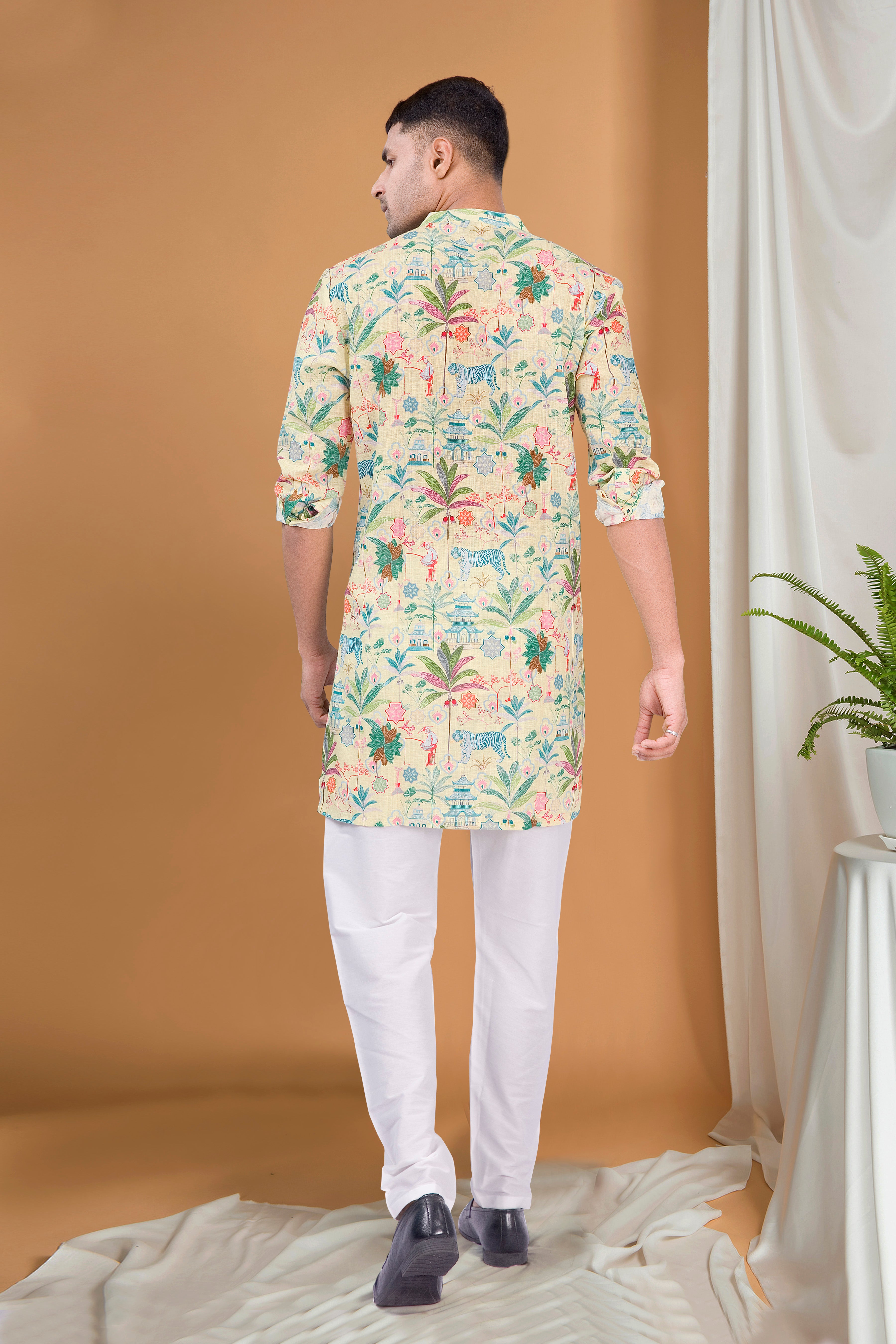 Shine Of Yellow Tropical Paradise Cotton Kurta