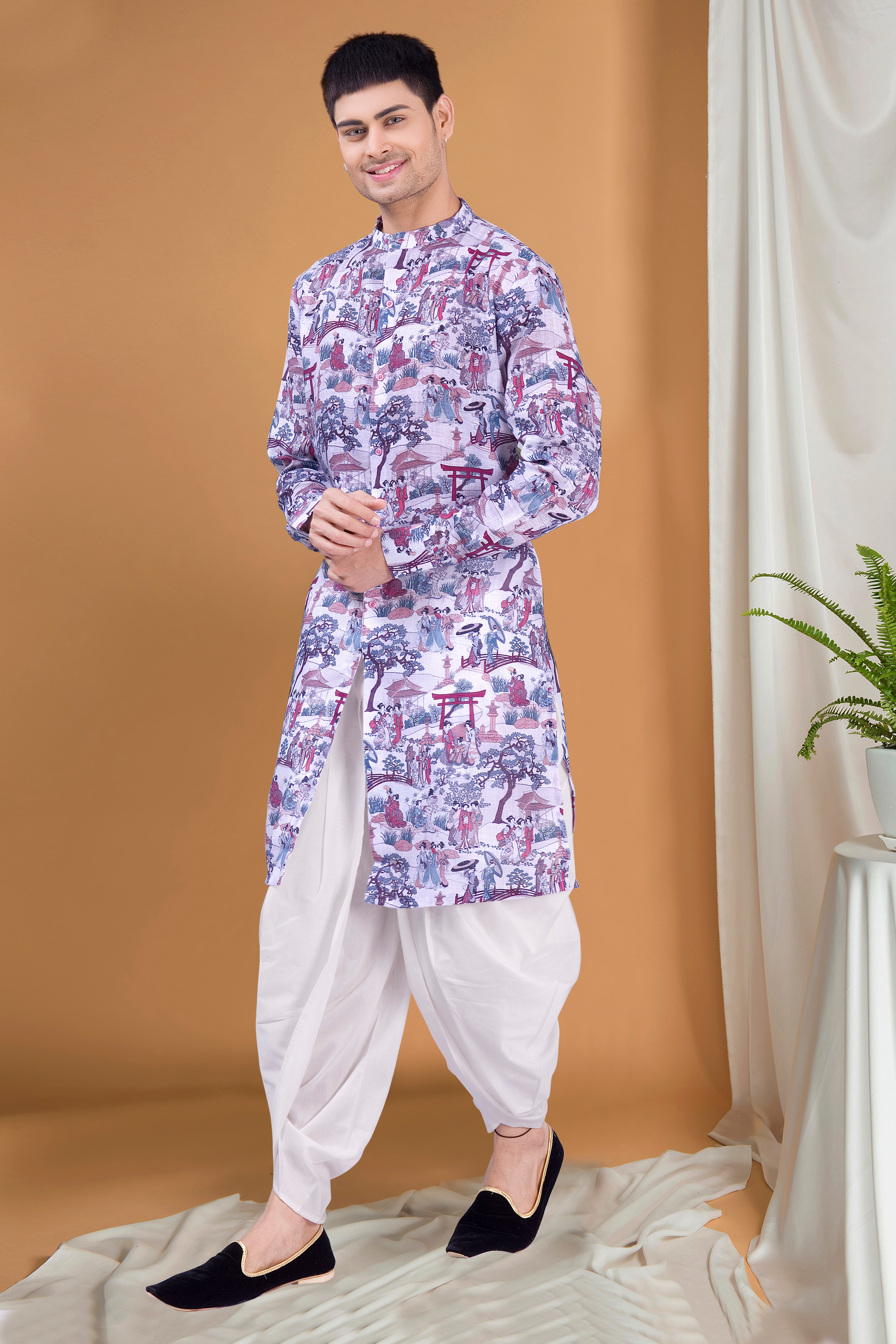 Voilet Purple Tropical Paradise Kurta Peshawari Set