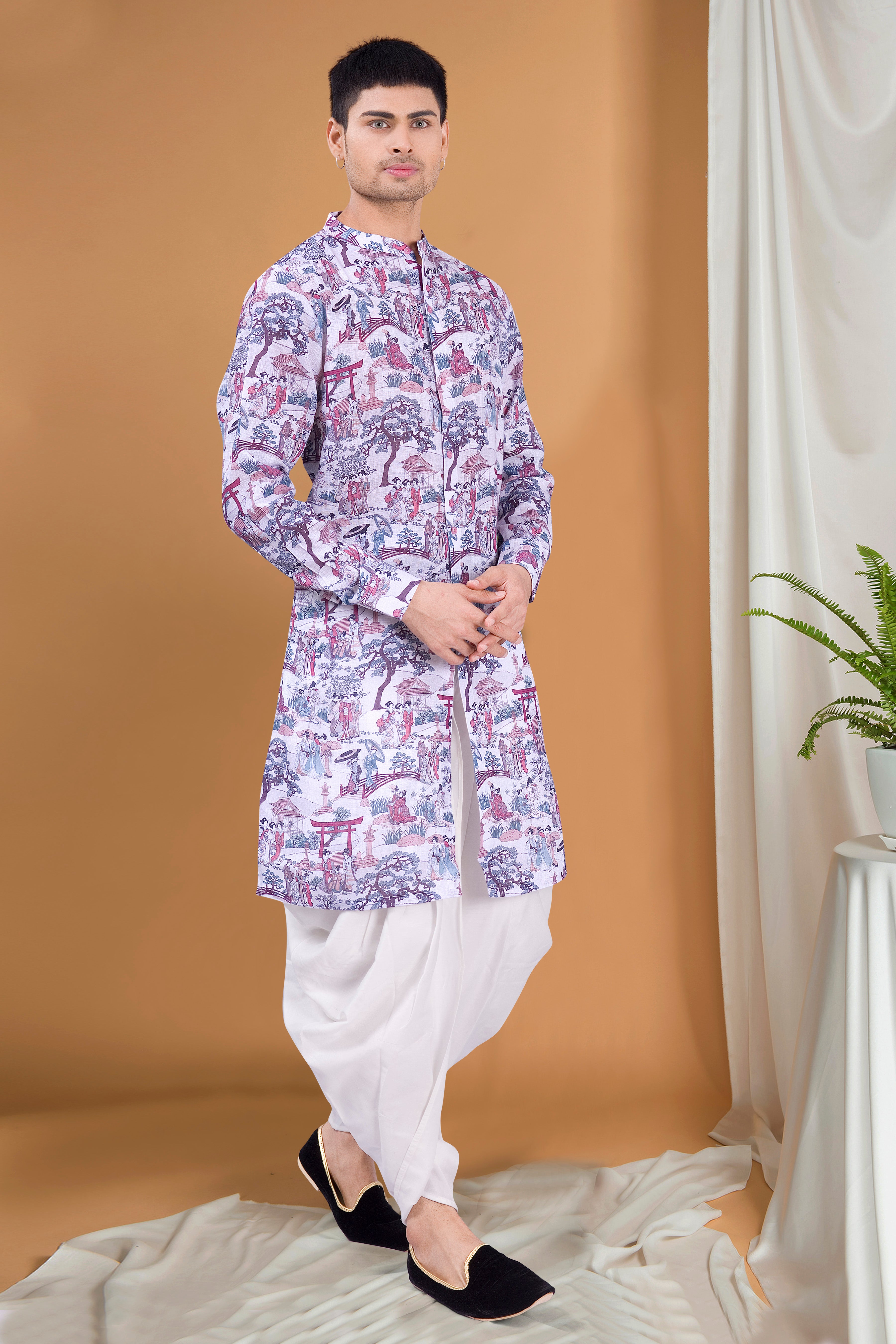 Voilet Purple Tropical Paradise Kurta Peshawari Set