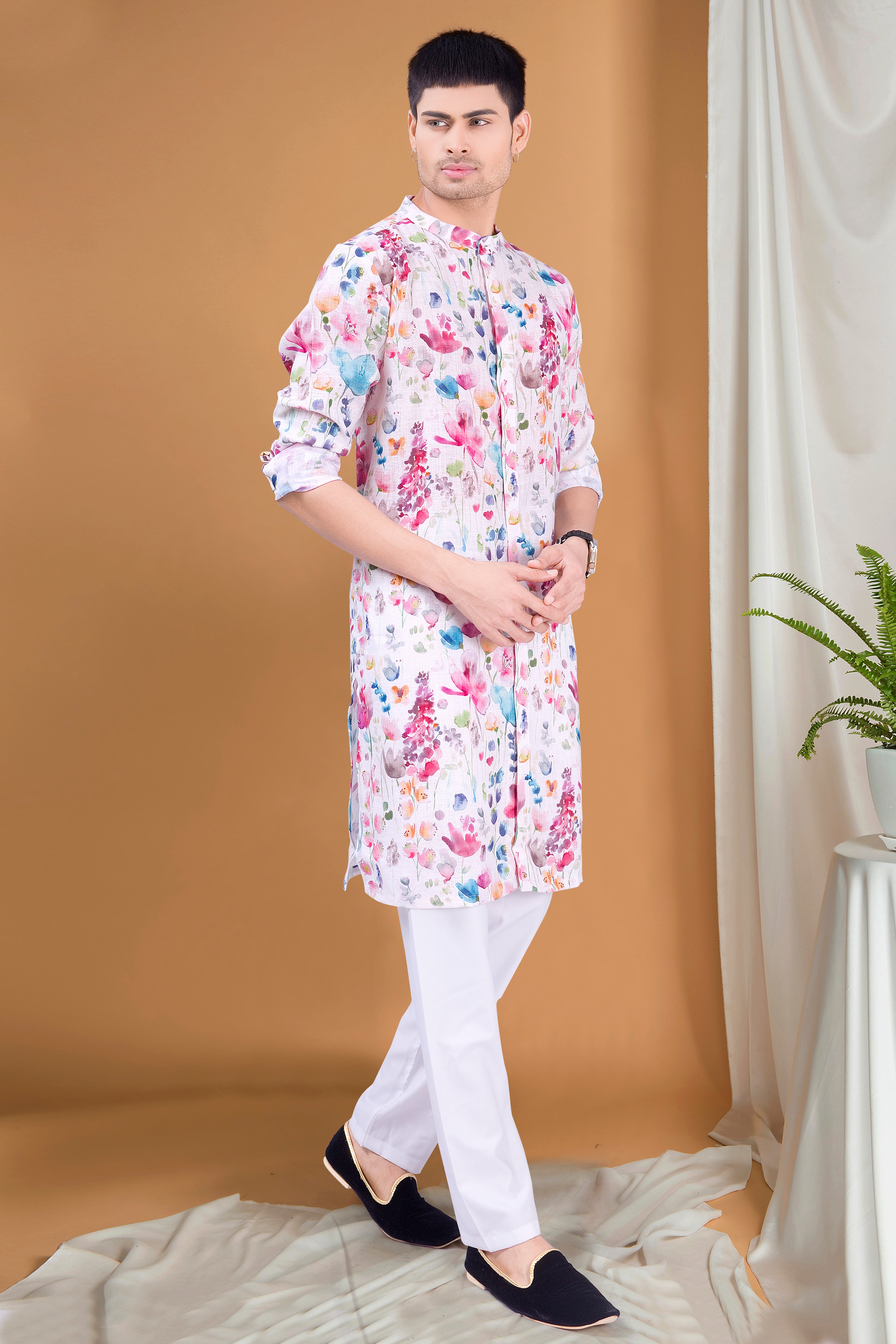 Butter Cream Tropical Paradise Cotton Kurta