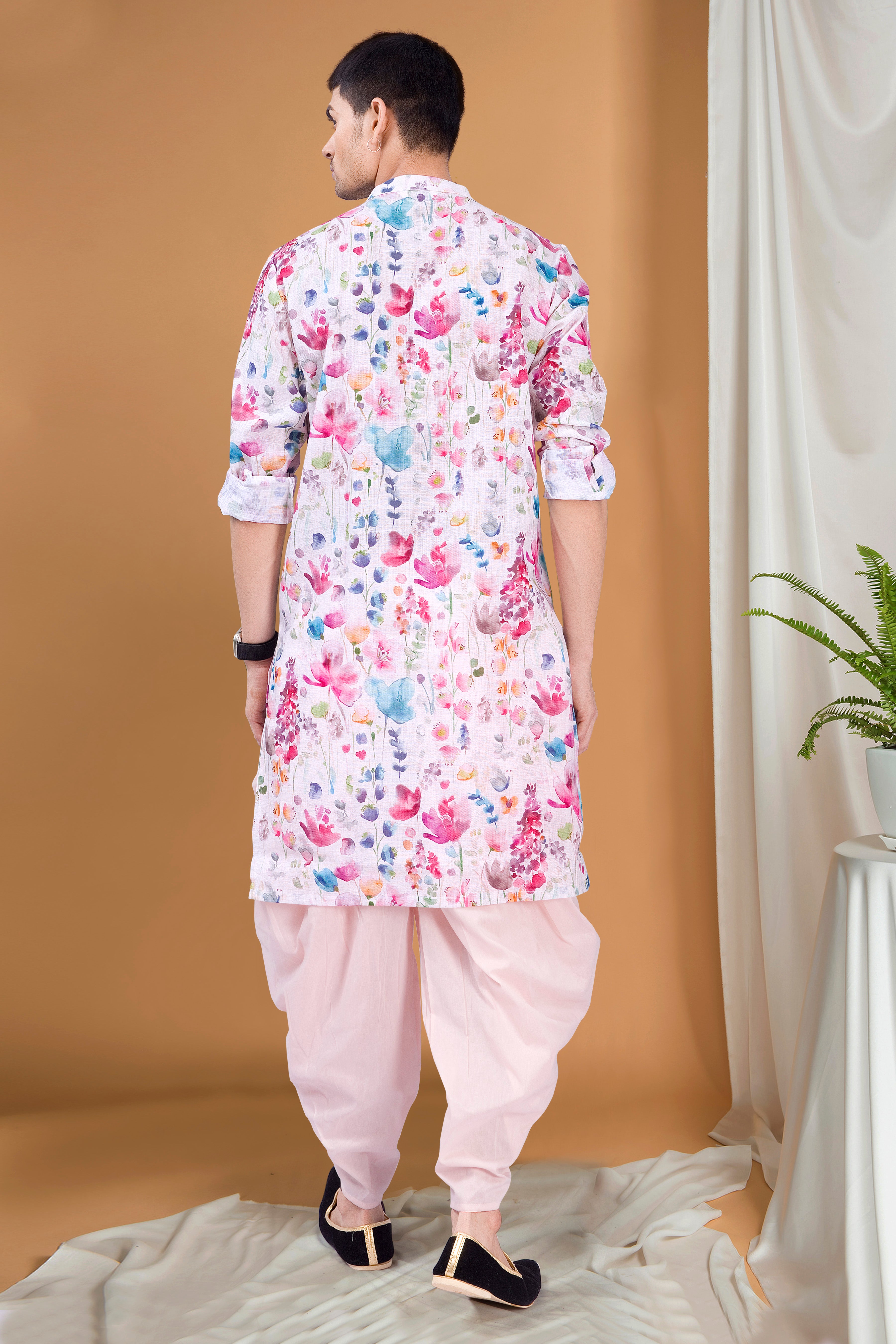 Butter Cream Tropical Paradise Kurta Peshawari Set