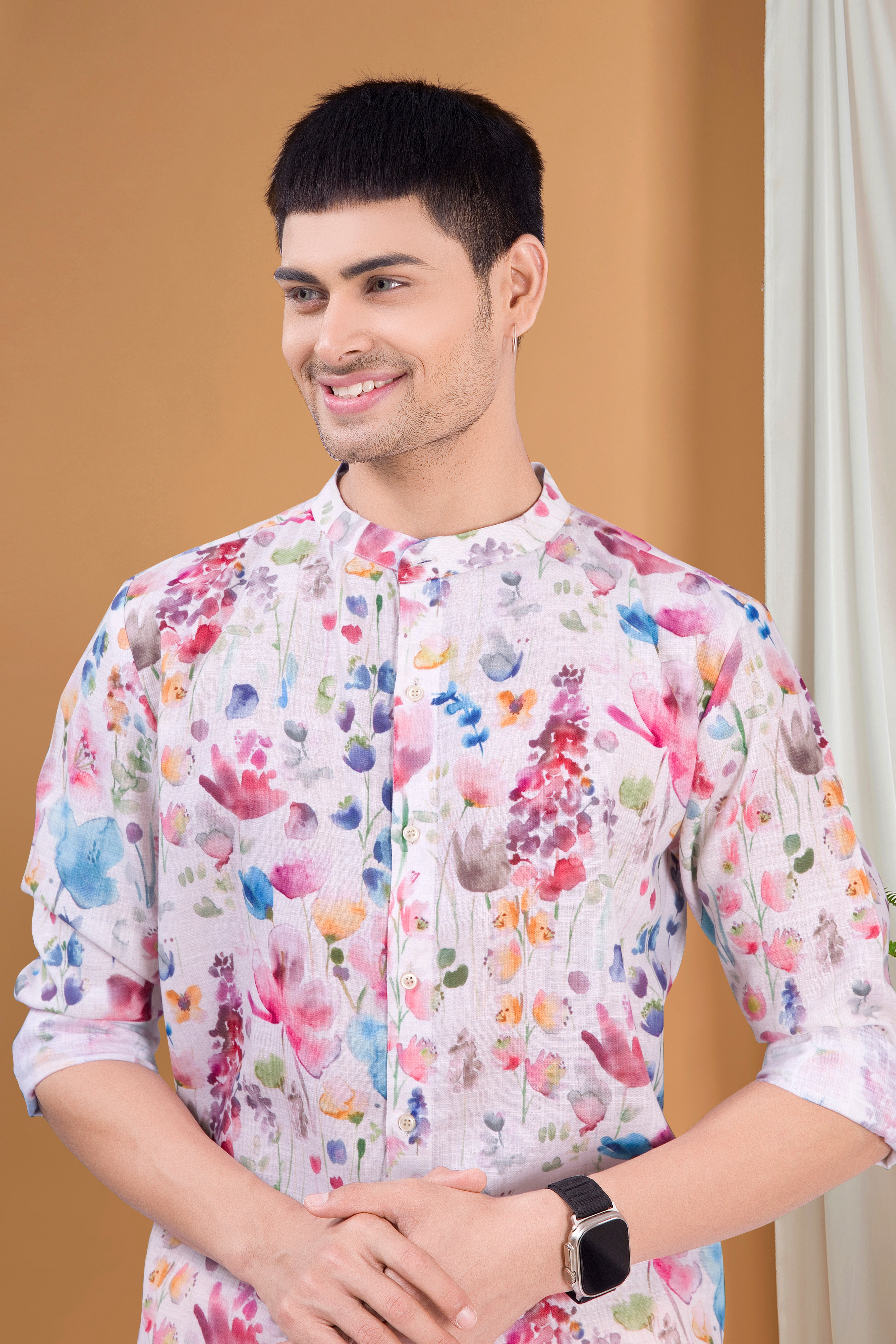 Butter Cream Tropical Paradise Kurta Peshawari Set