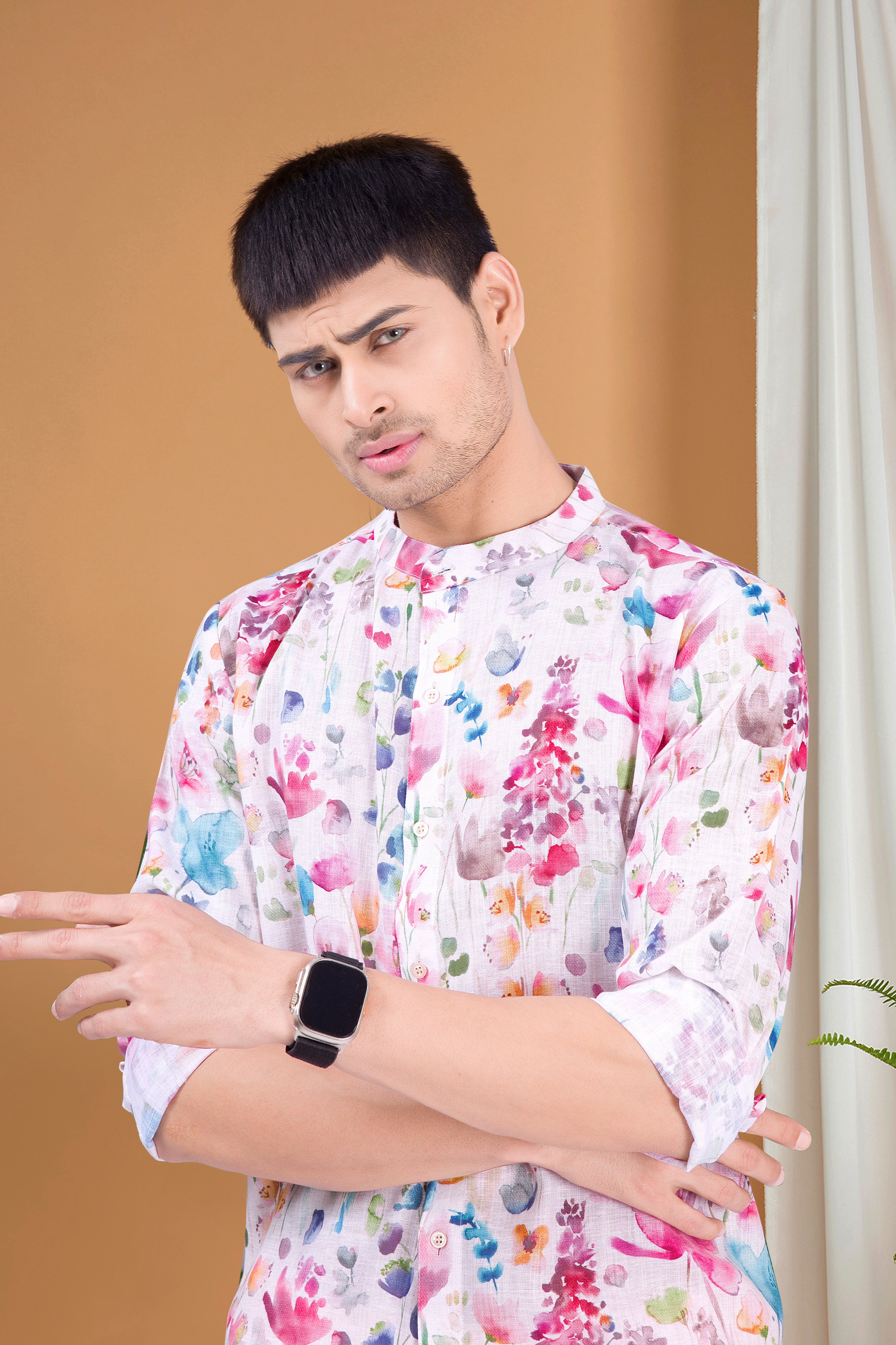 Butter Cream Tropical Paradise Kurta Peshawari Set