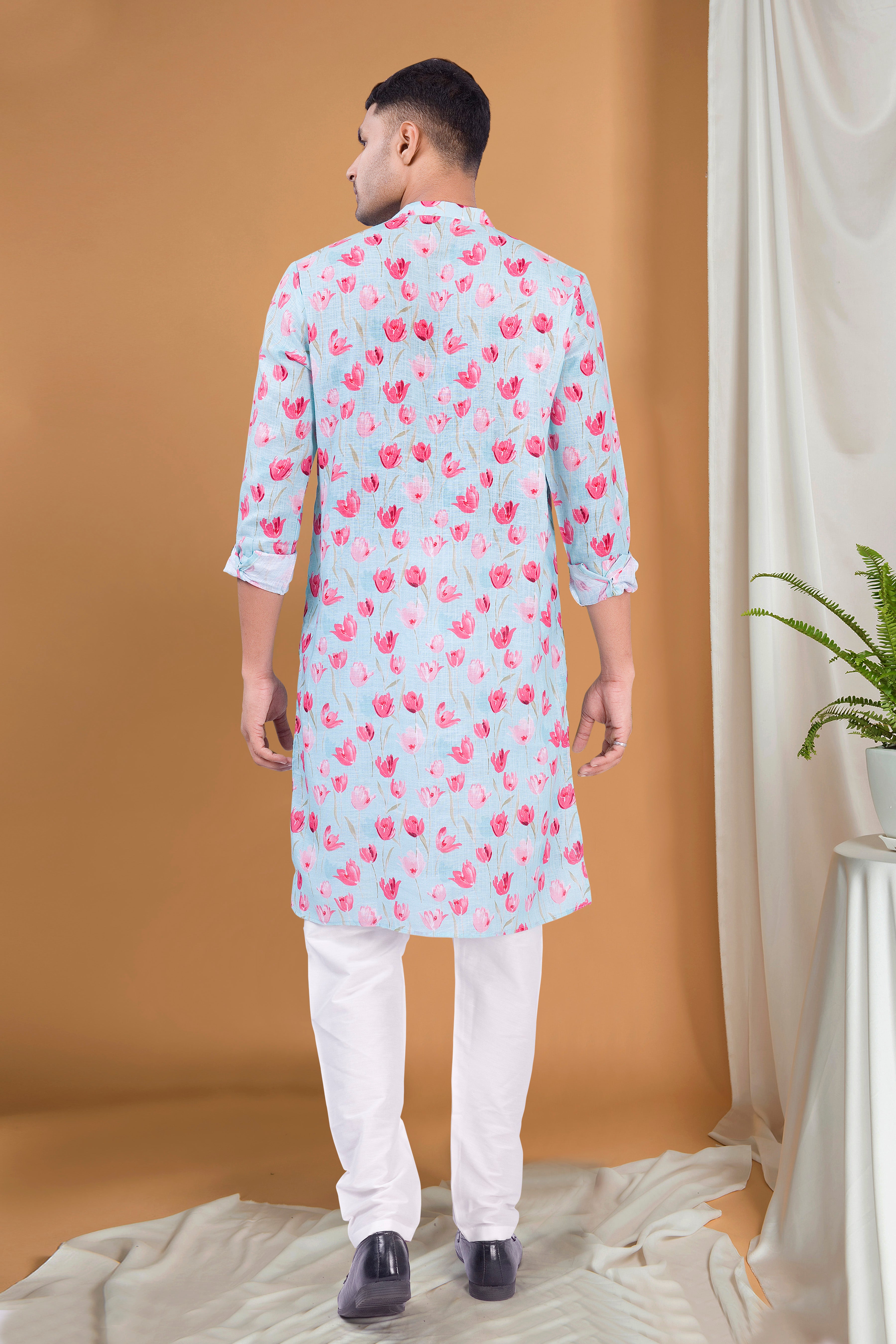 Azure Blue Tropical Paradise Cotton Kurta