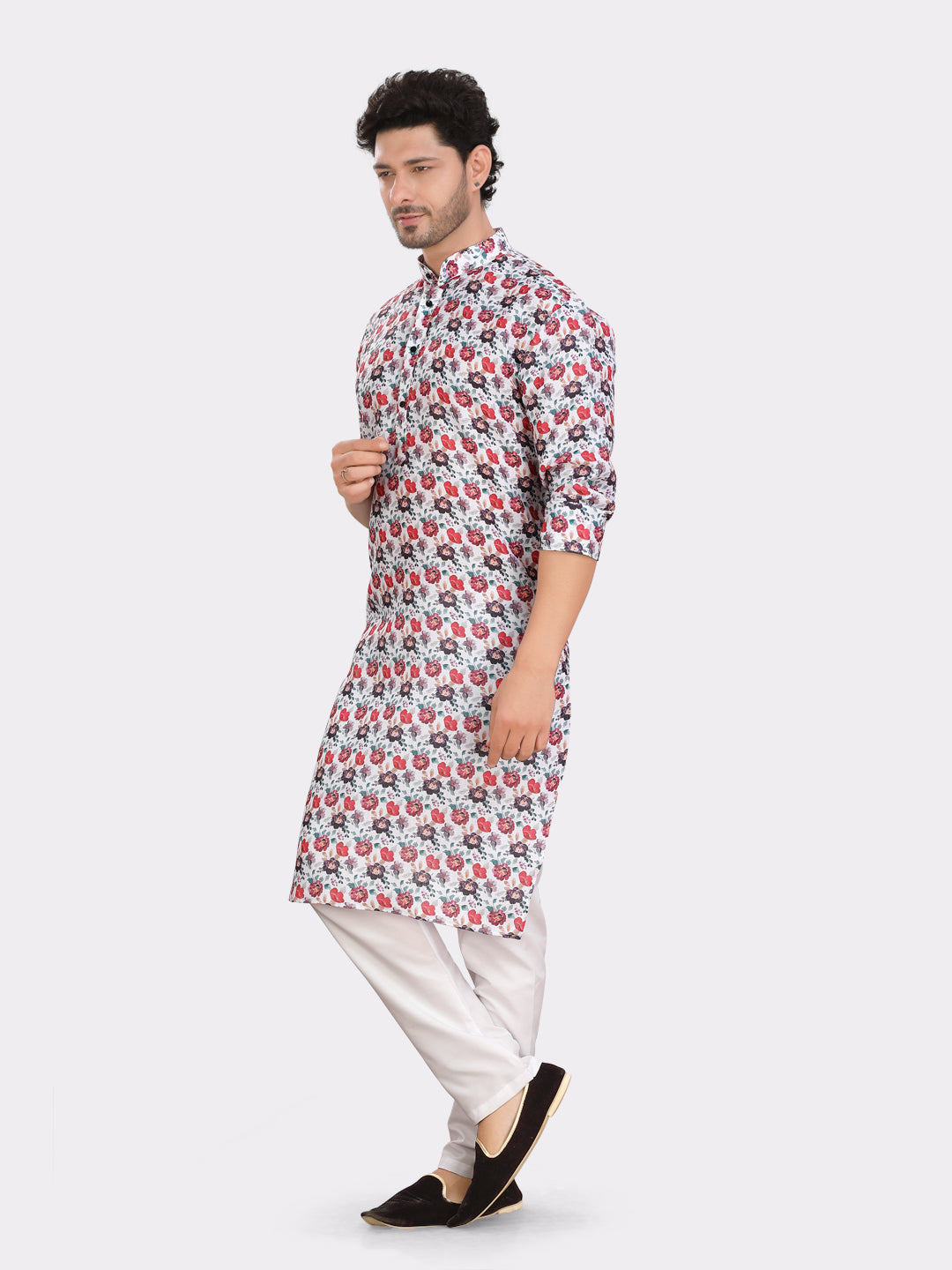 Off White Cotton Printed Kurta