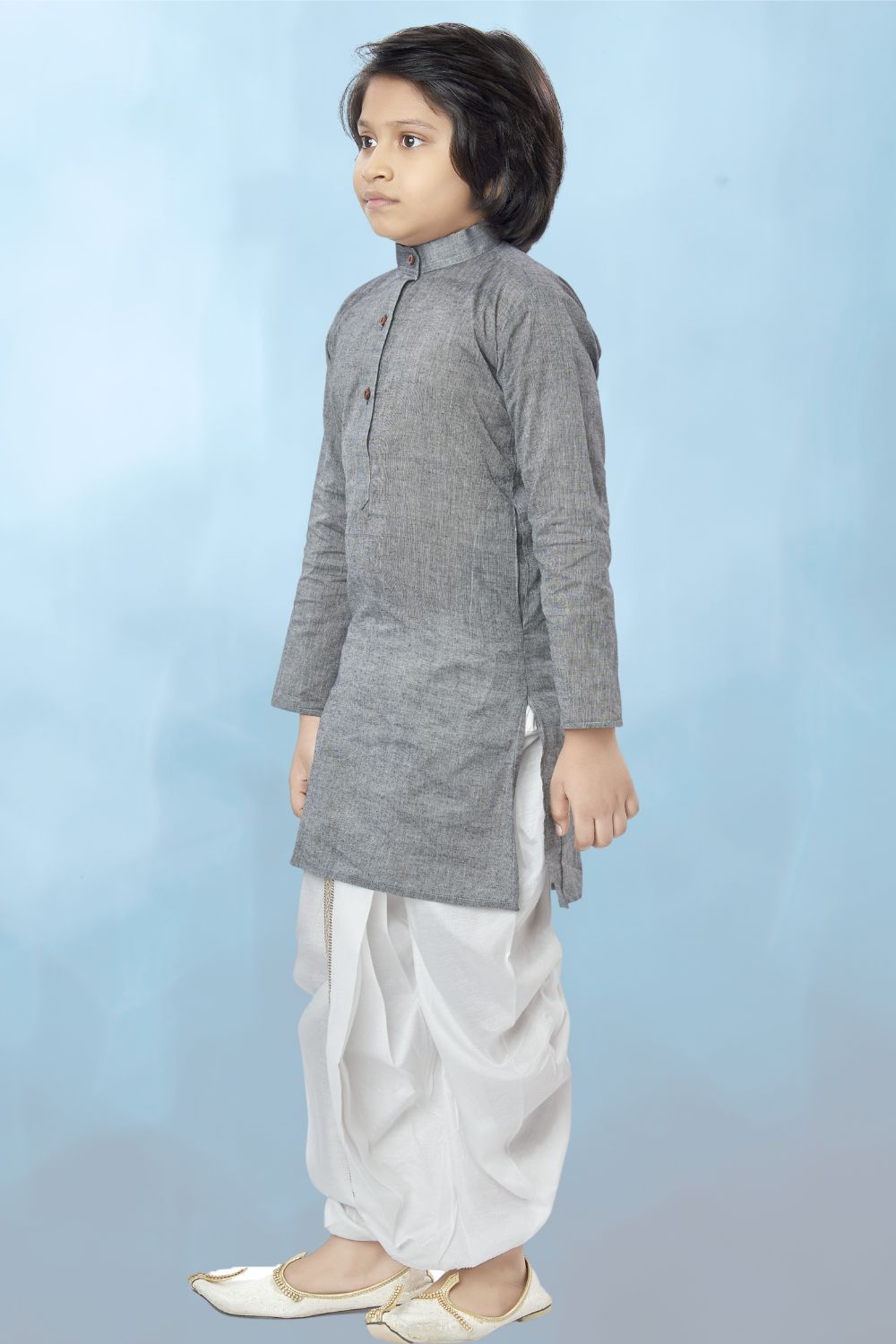 Metal Grey Cotton Kurta Pitambari Dhoti Suit