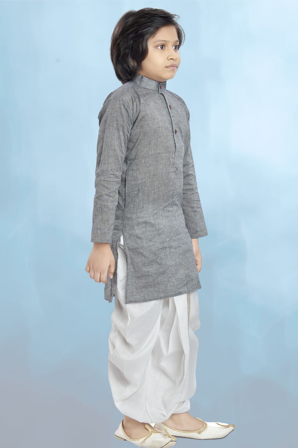 Metal Grey Cotton Kurta Pitambari Dhoti Suit