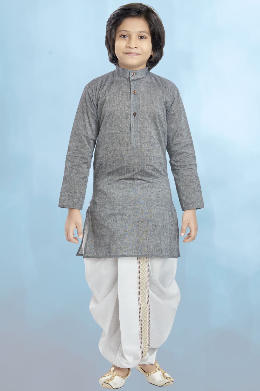 Metal Grey Cotton Kurta Pitambari Dhoti Suit