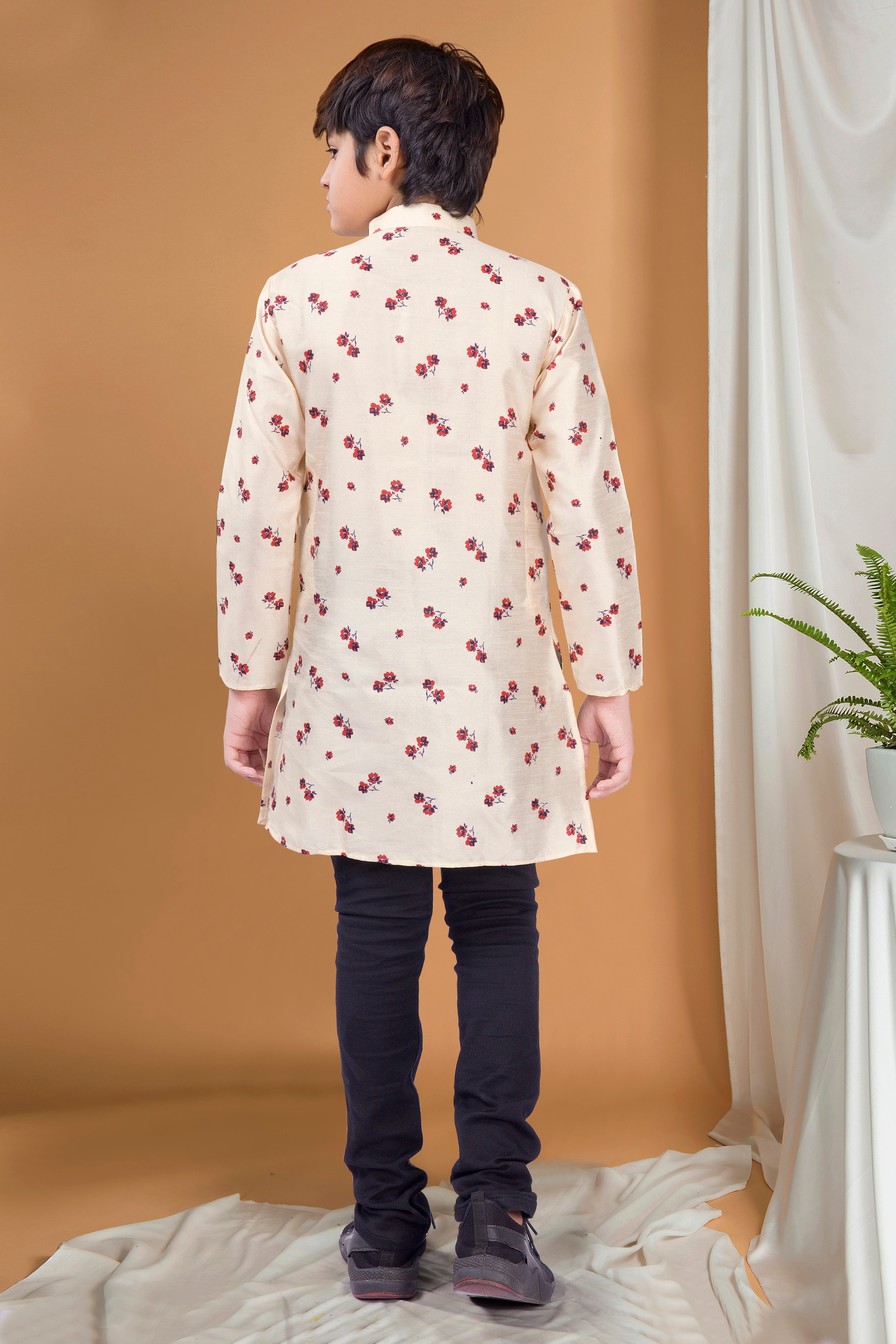 Butter Cream Hloom Printed Silk Kurta