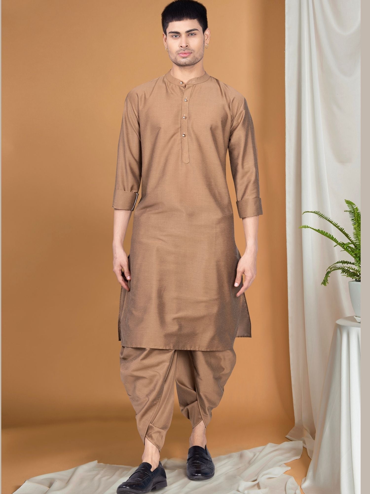 Gold Solid Kurta Peshawari Set
