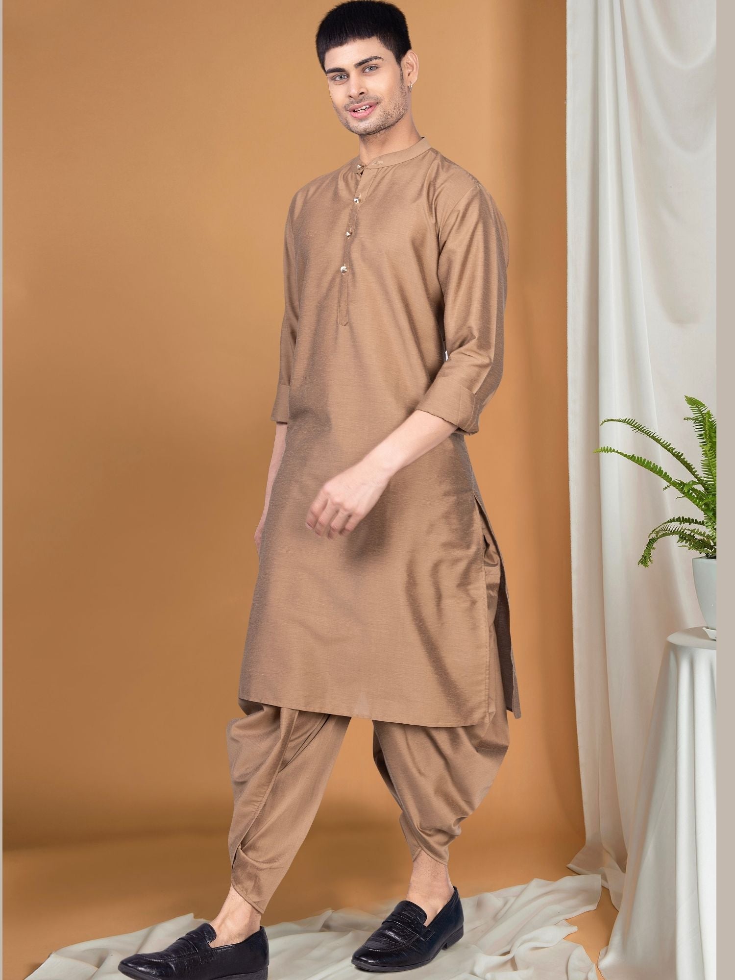 Gold Solid Kurta Peshawari Set
