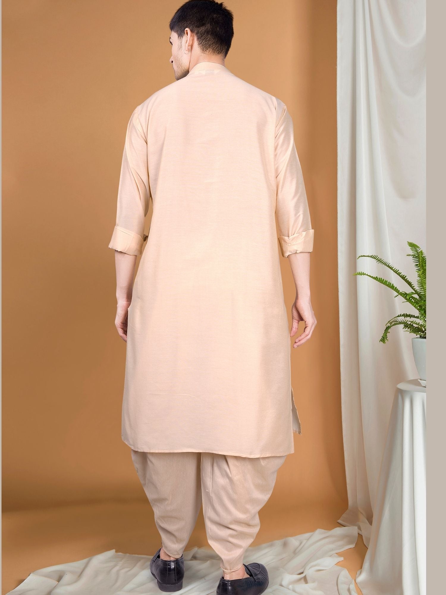 Butter Cream Solid Kurta Peshawari Set