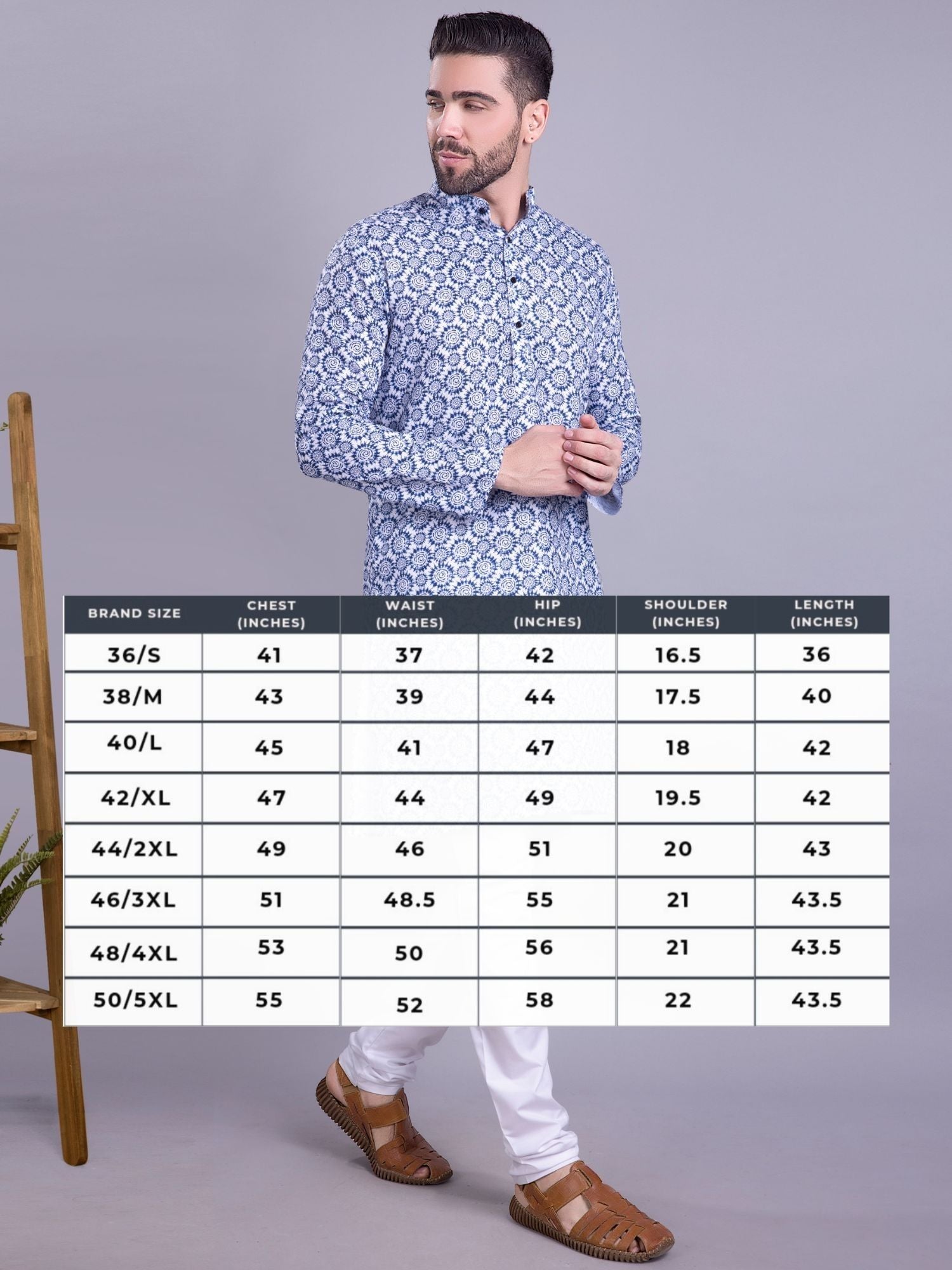 Iris Blue Indi Print Cotton Kurta