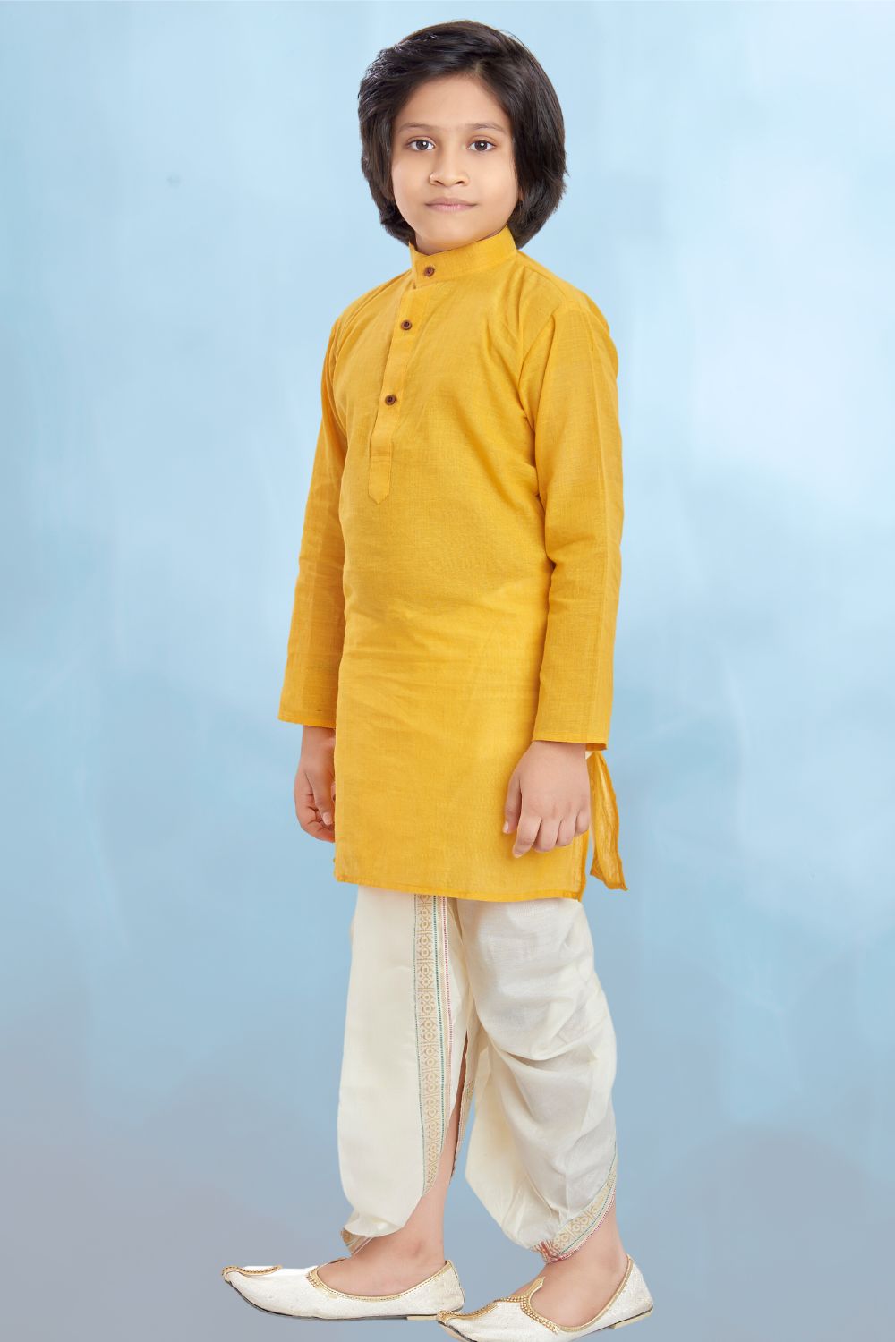 Shine Of Yellow Cotton Kurta Pitambari Dhoti Suit