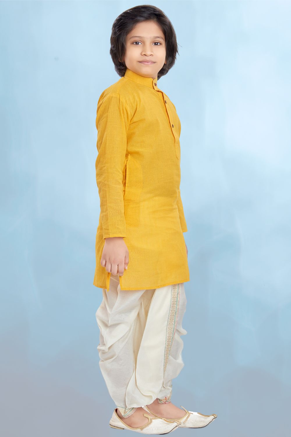 Shine Of Yellow Cotton Kurta Pitambari Dhoti Suit