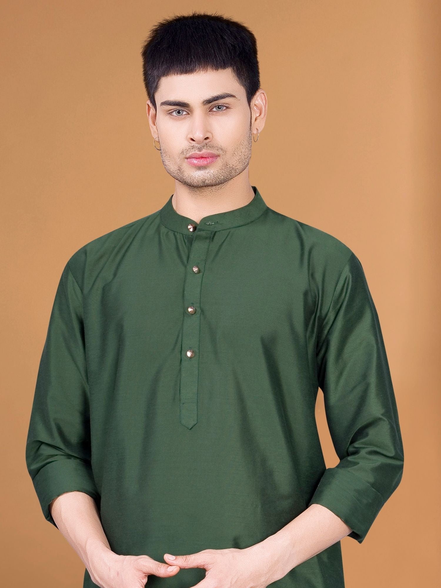 Forest Green Solid Kurta Peshawari Set
