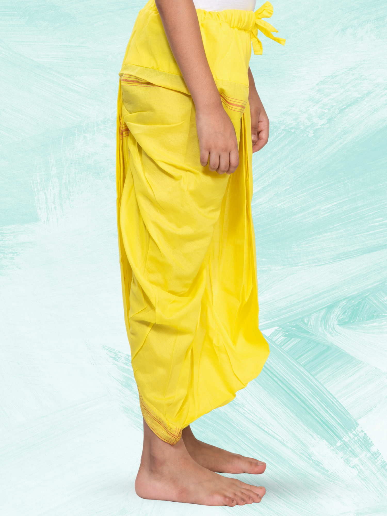 Yellow Pitambari Dhoti Ready To Wear Cotton Silk Dhoti