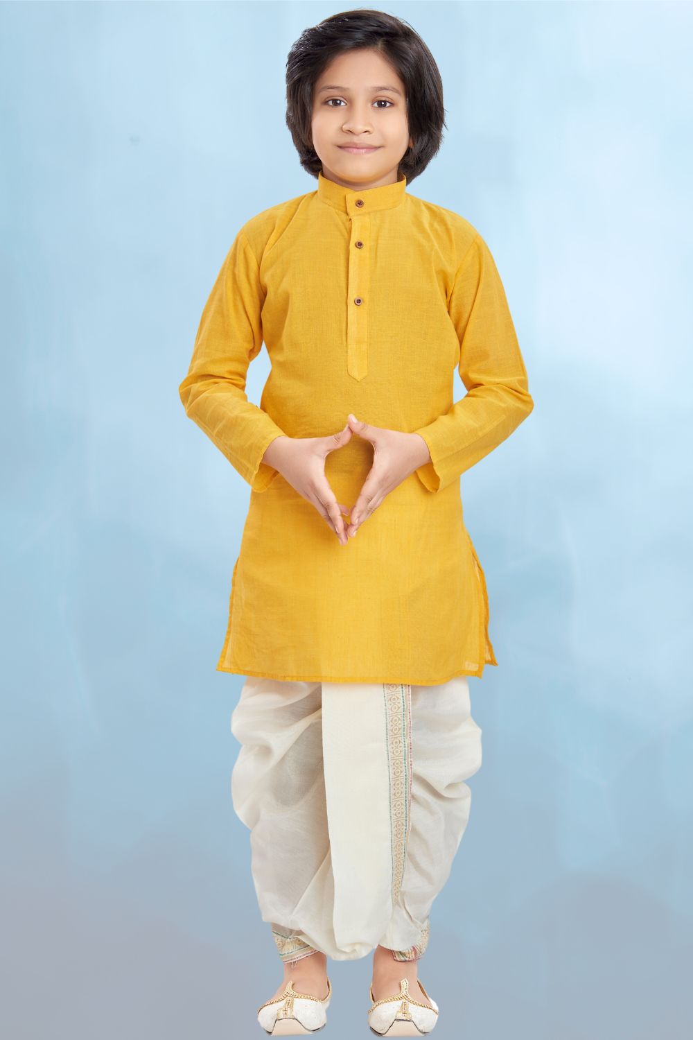 Shine Of Yellow Cotton Kurta Pitambari Dhoti Suit