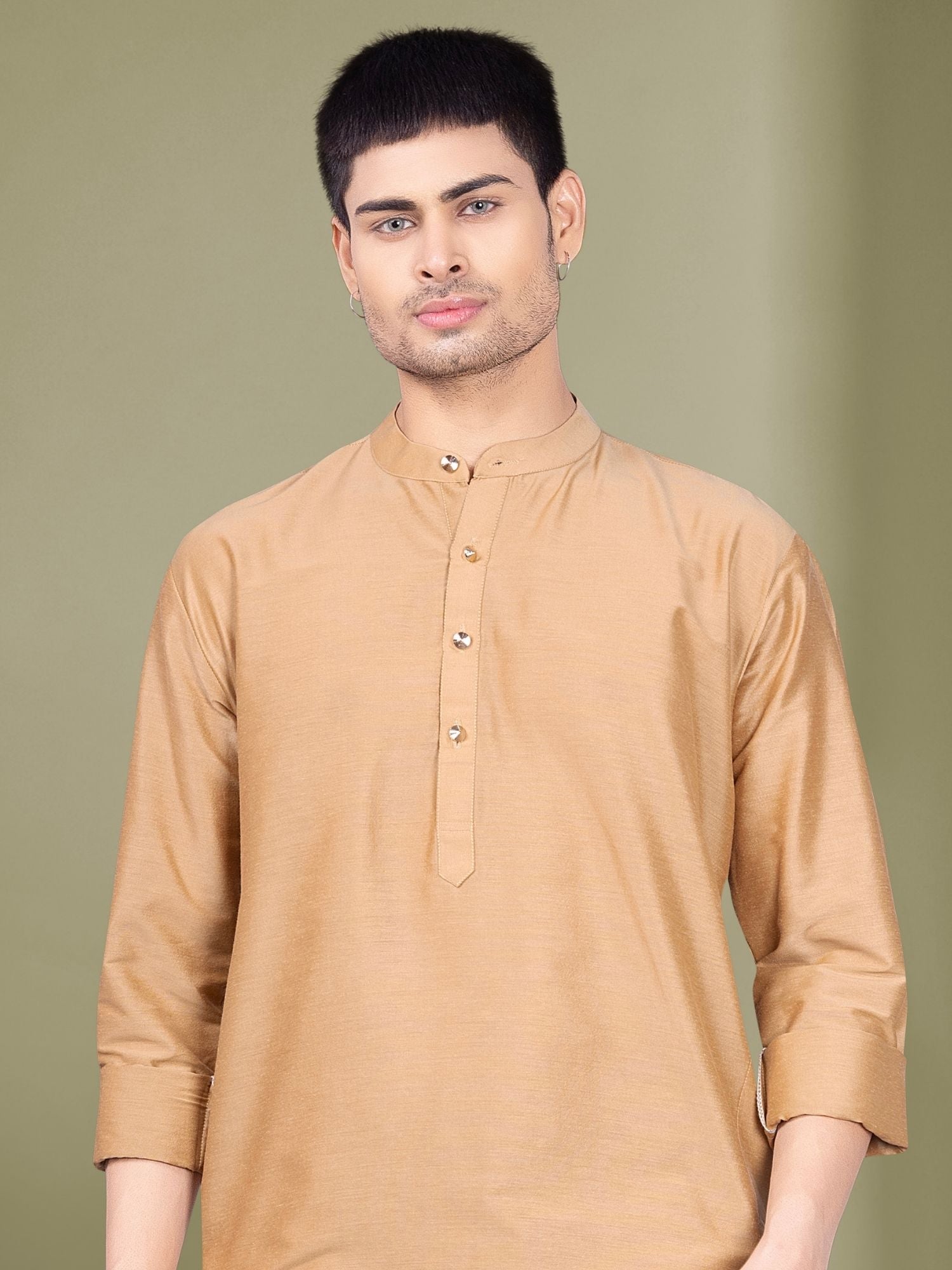 Cider Brown Solid Kurta Peshawari Set