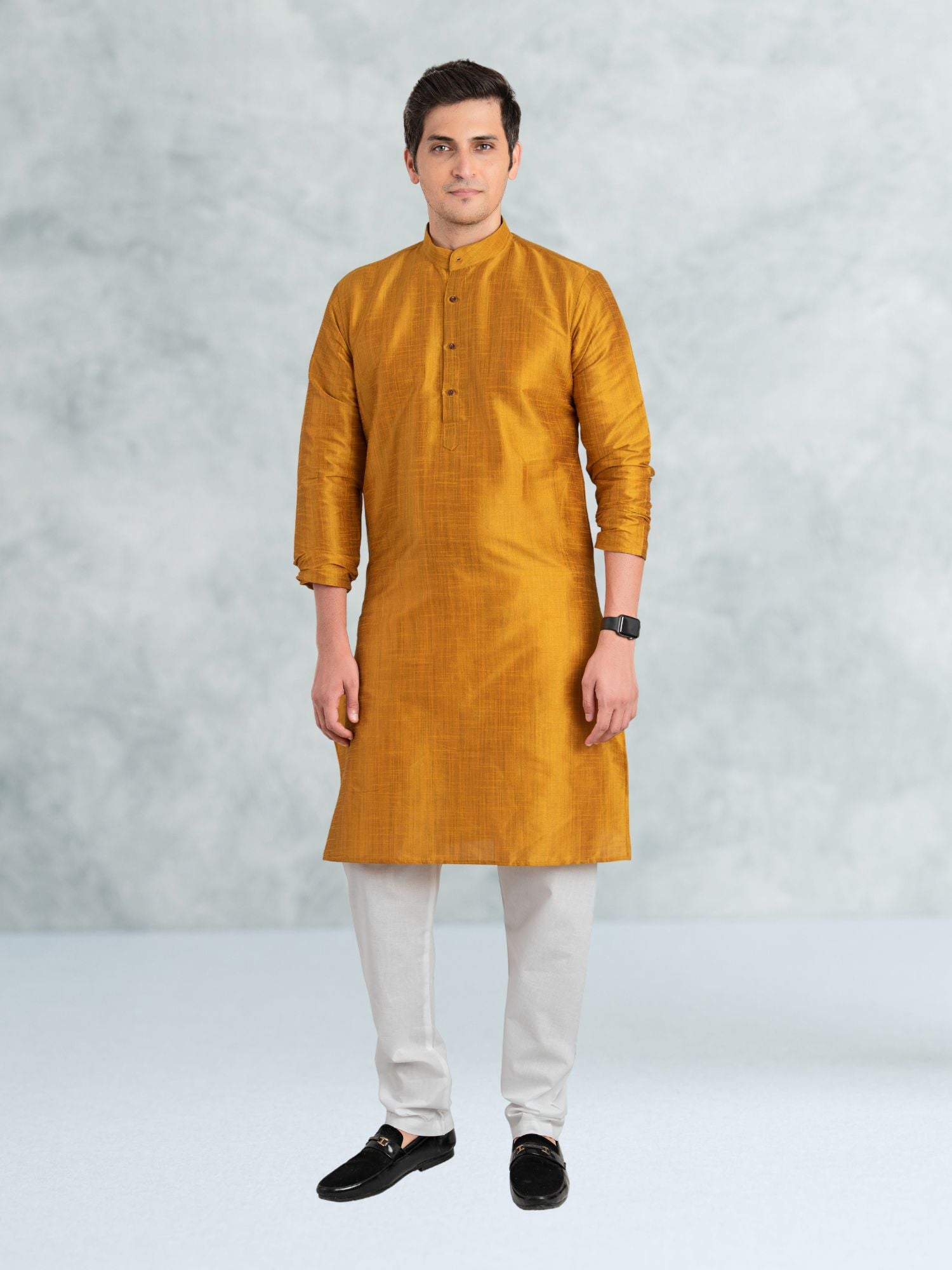 Shine Of Yellow Solid Cotton-Silk Kurta