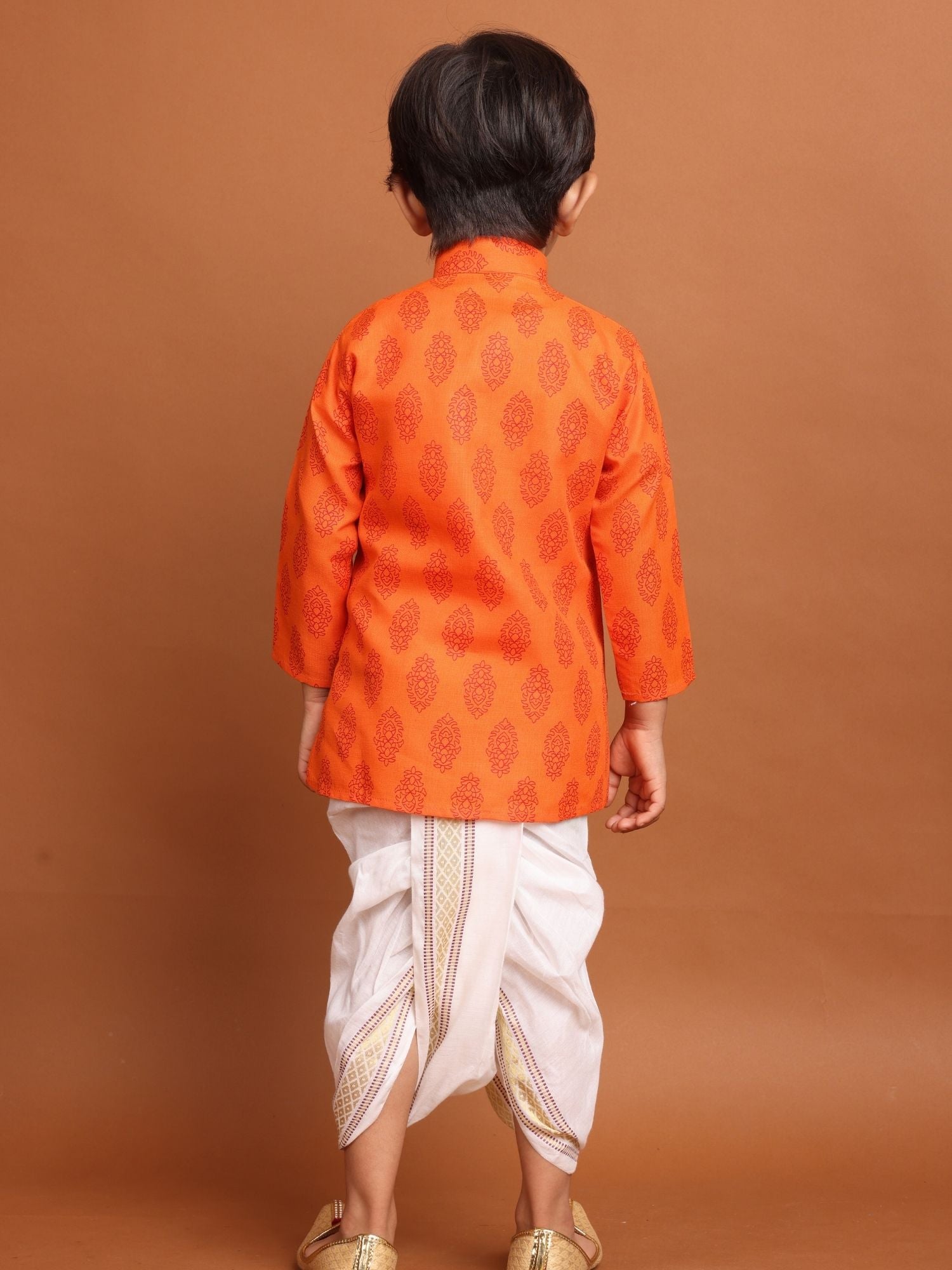 Tiger Orange Long Sleeves Cotton Printed Kurta Top