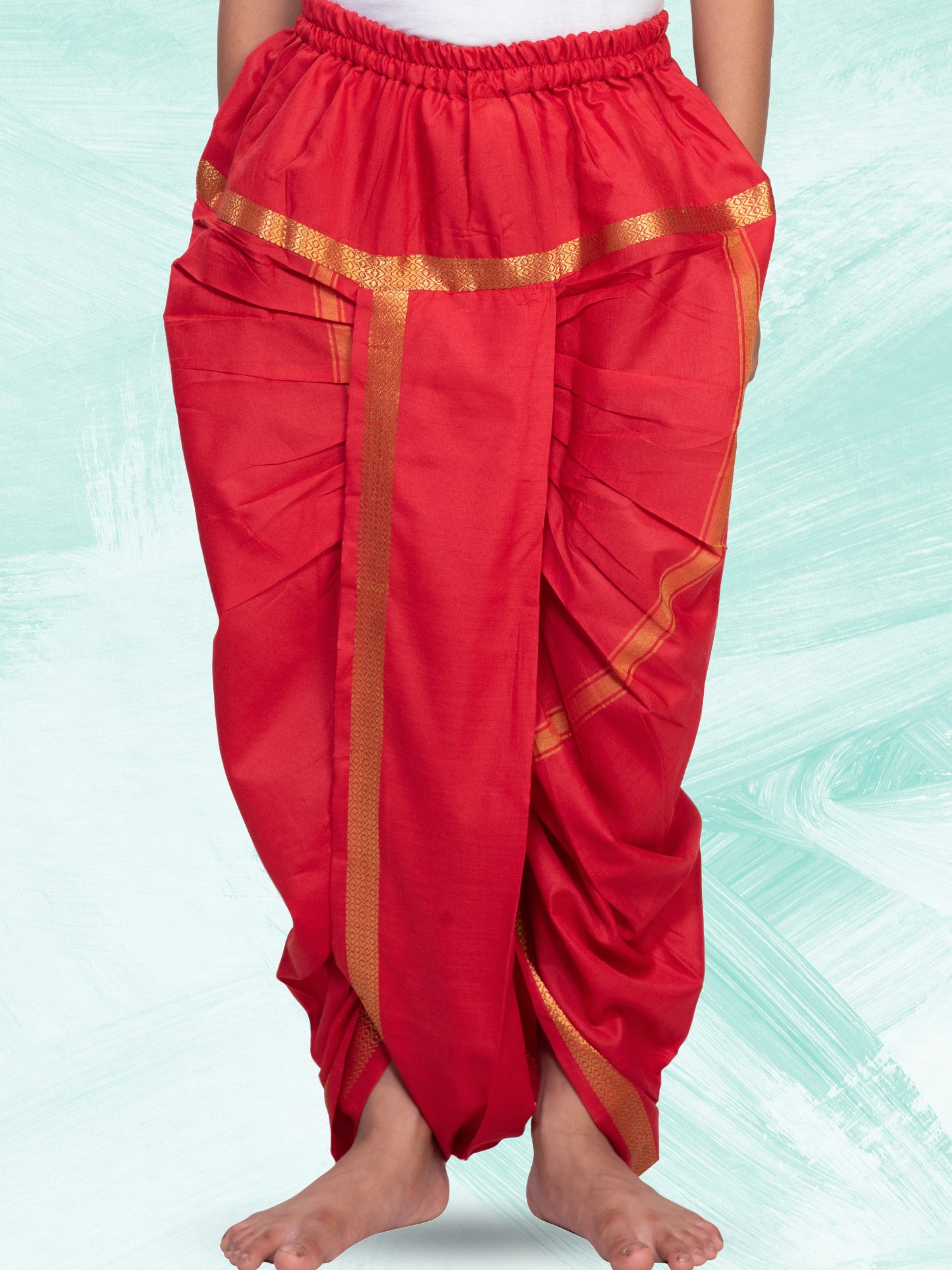 Red Pitambari Dhoti Ready To Wear Cotton Silk Dhoti