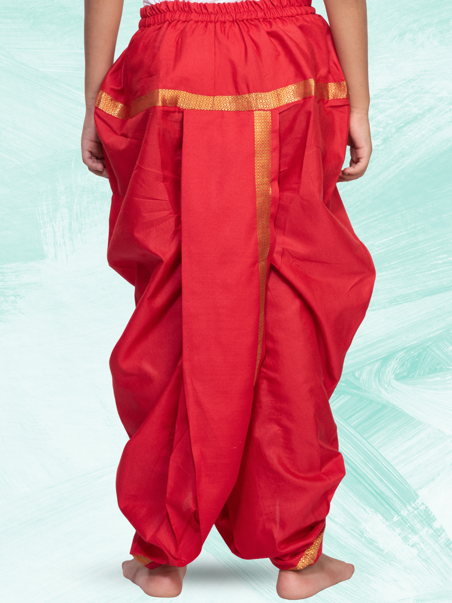 Red Pitambari Dhoti Ready To Wear Cotton Silk Dhoti