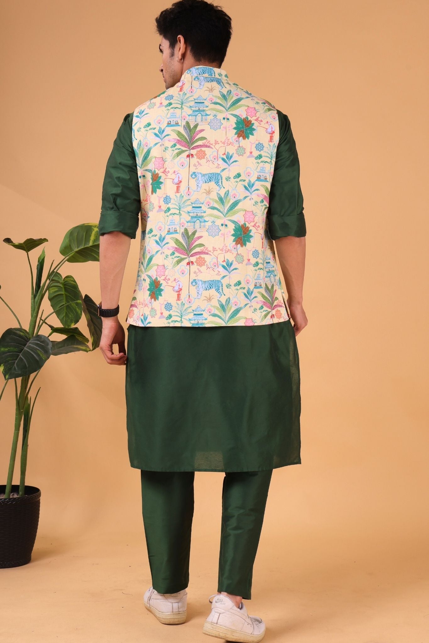 Shine of Yellow Tropical Paradise Linen Cotton Nehru Jacket