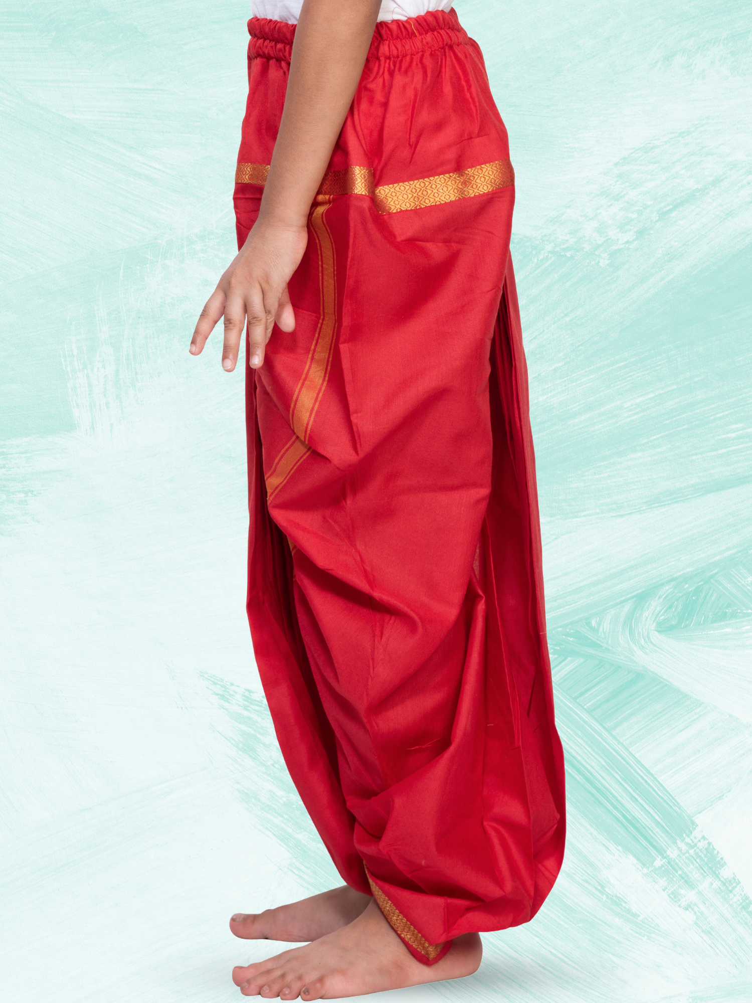 Red Pitambari Dhoti Ready To Wear Cotton Silk Dhoti
