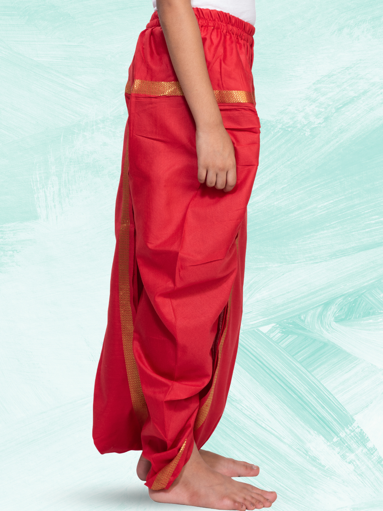 Red Pitambari Dhoti Ready To Wear Cotton Silk Dhoti