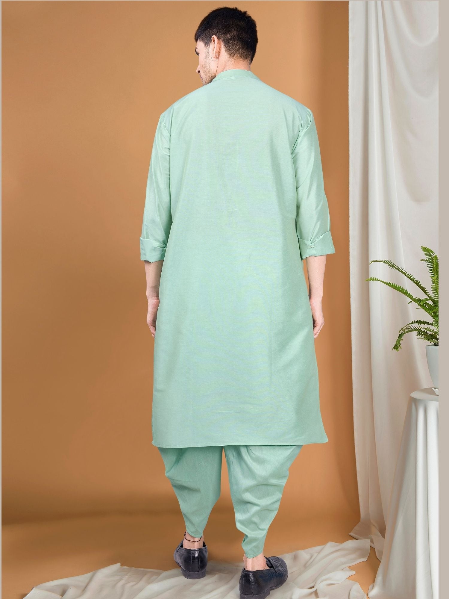 Pistachio Green Solid Kurta Peshawari Set