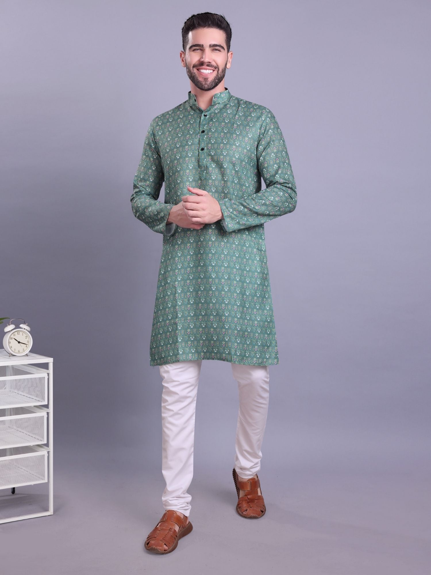 Forest Green Indi Print Cotton Kurta