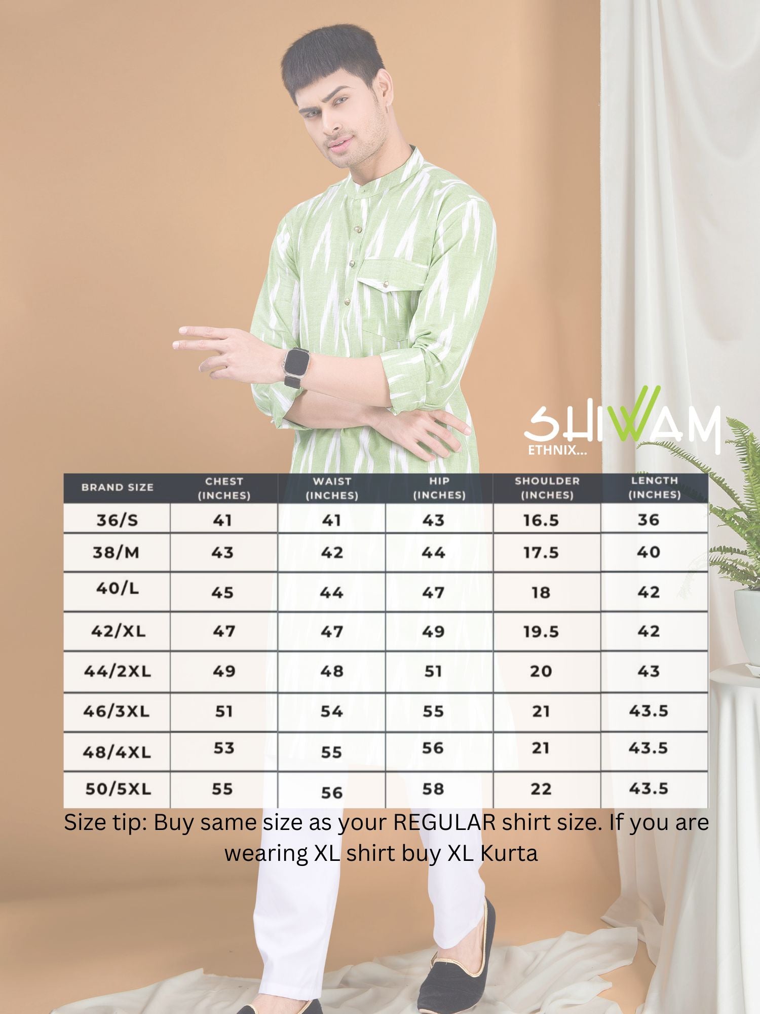 Tropical Green Ikat Print Kurta Pajama Set