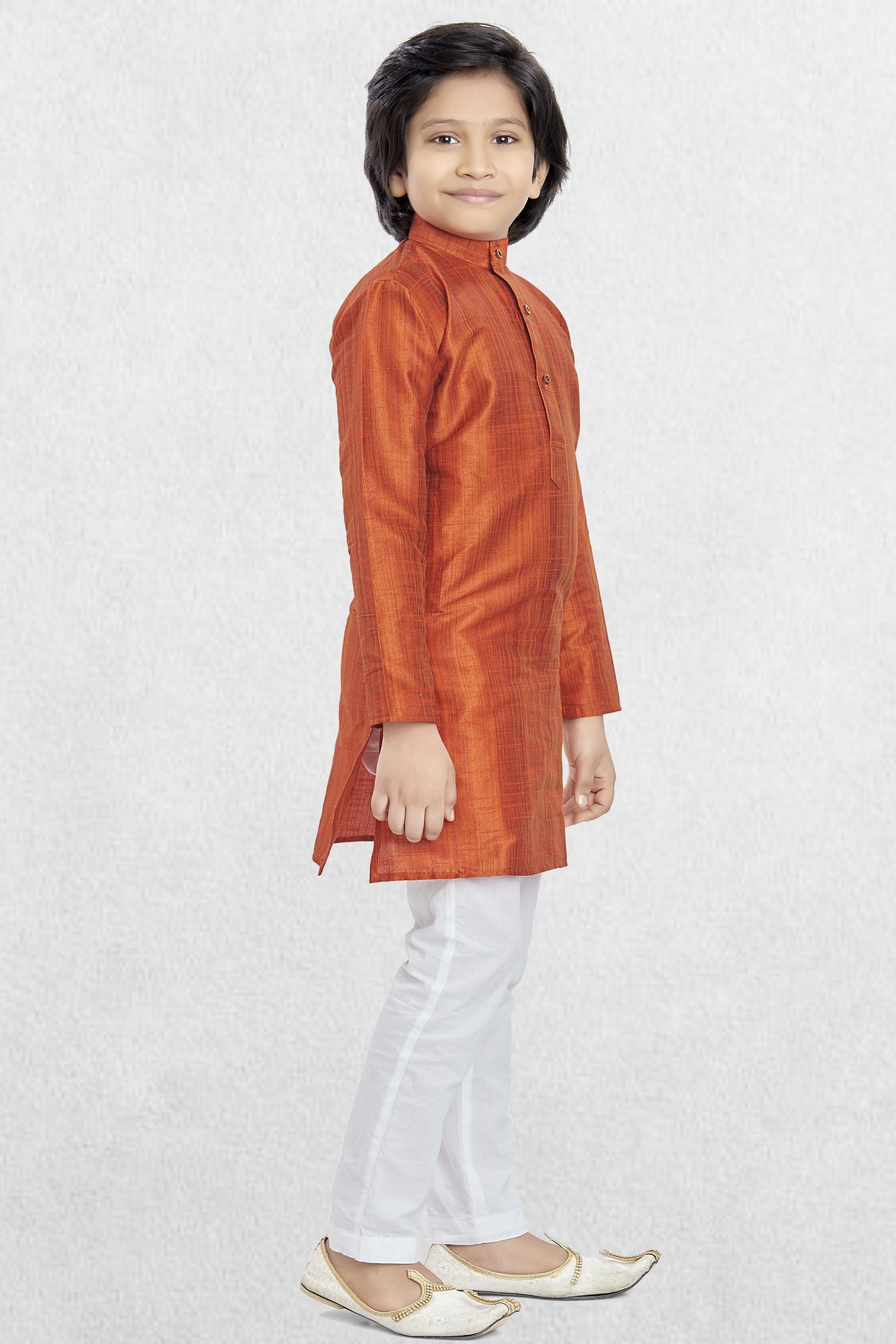 Apricot Orange Solid Cotton-Silk Kurta