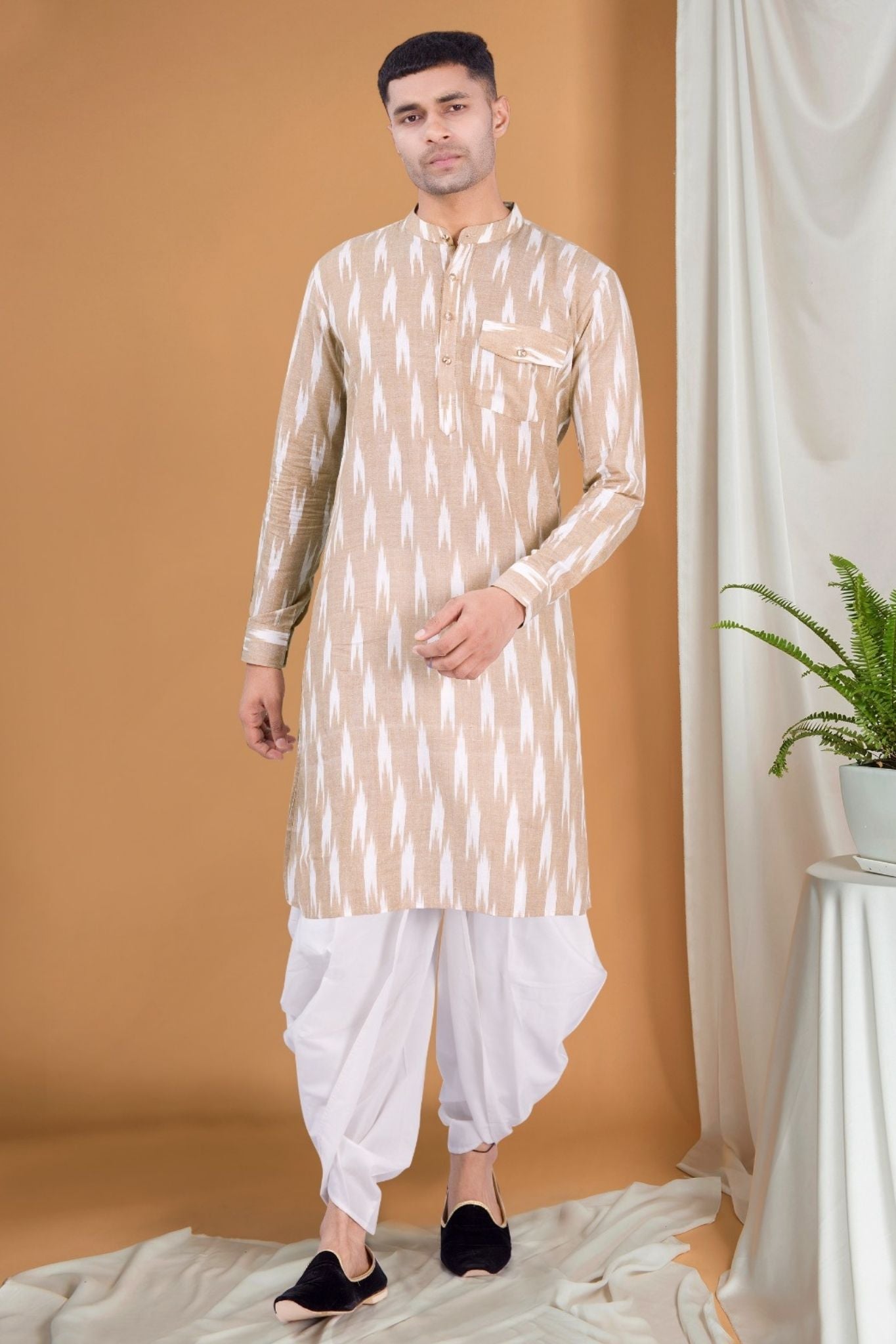 Cider Brown Ikat Print Kurta Pajama Set