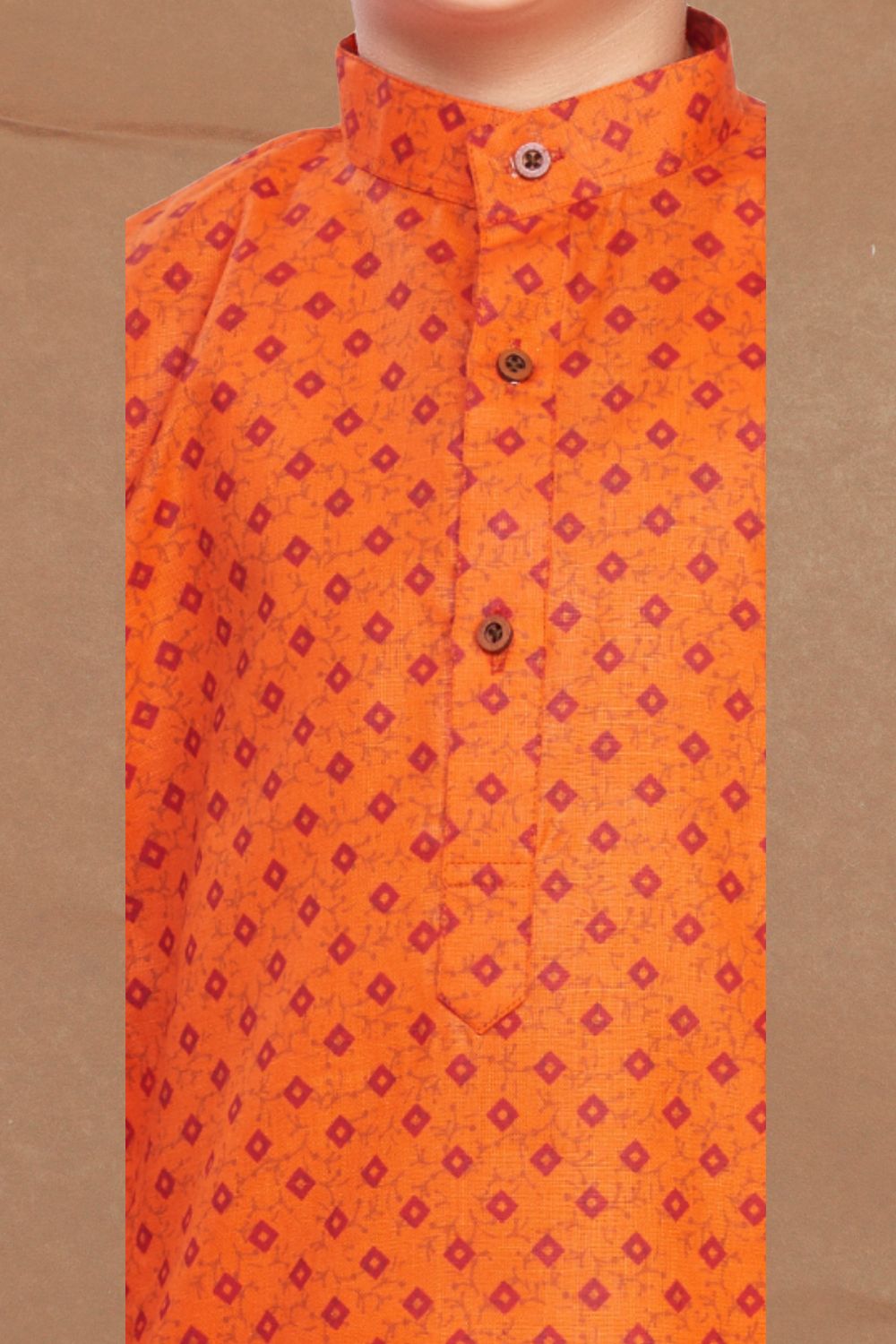 Apricot Orange Printed Kurta Pitambari Dhoti Suit