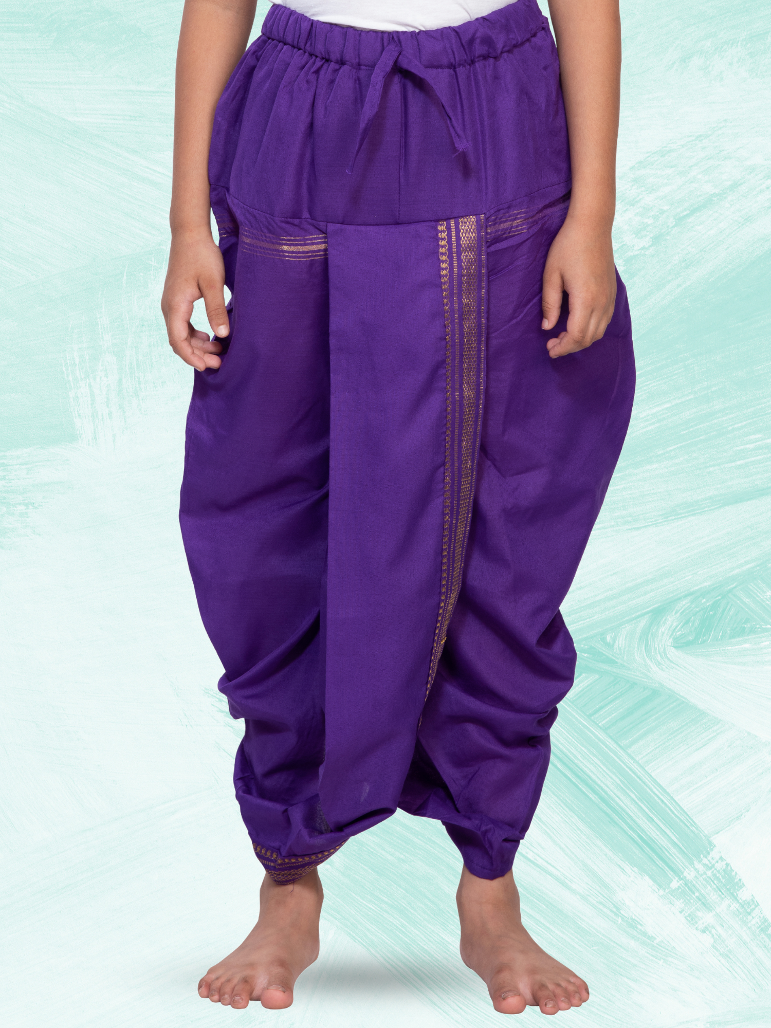 Purple Pitambari Dhoti Ready To Wear Cotton Silk Dhoti