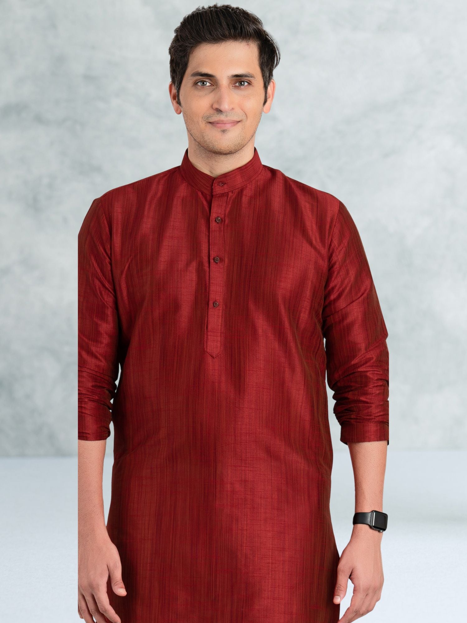 Barn Red Solid Cotton-Silk Kurta