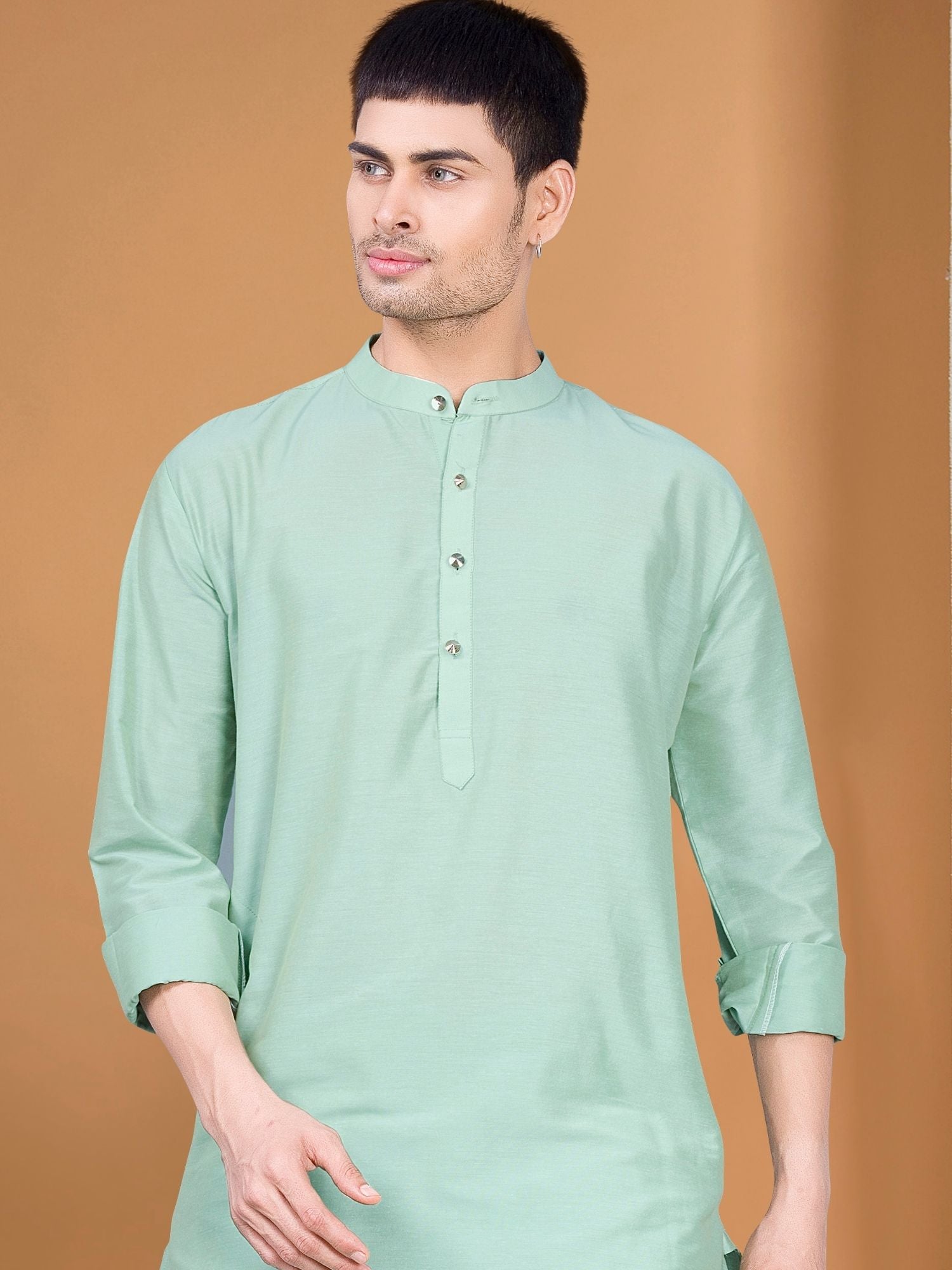 Pistachio Green Solid Kurta Peshawari Set