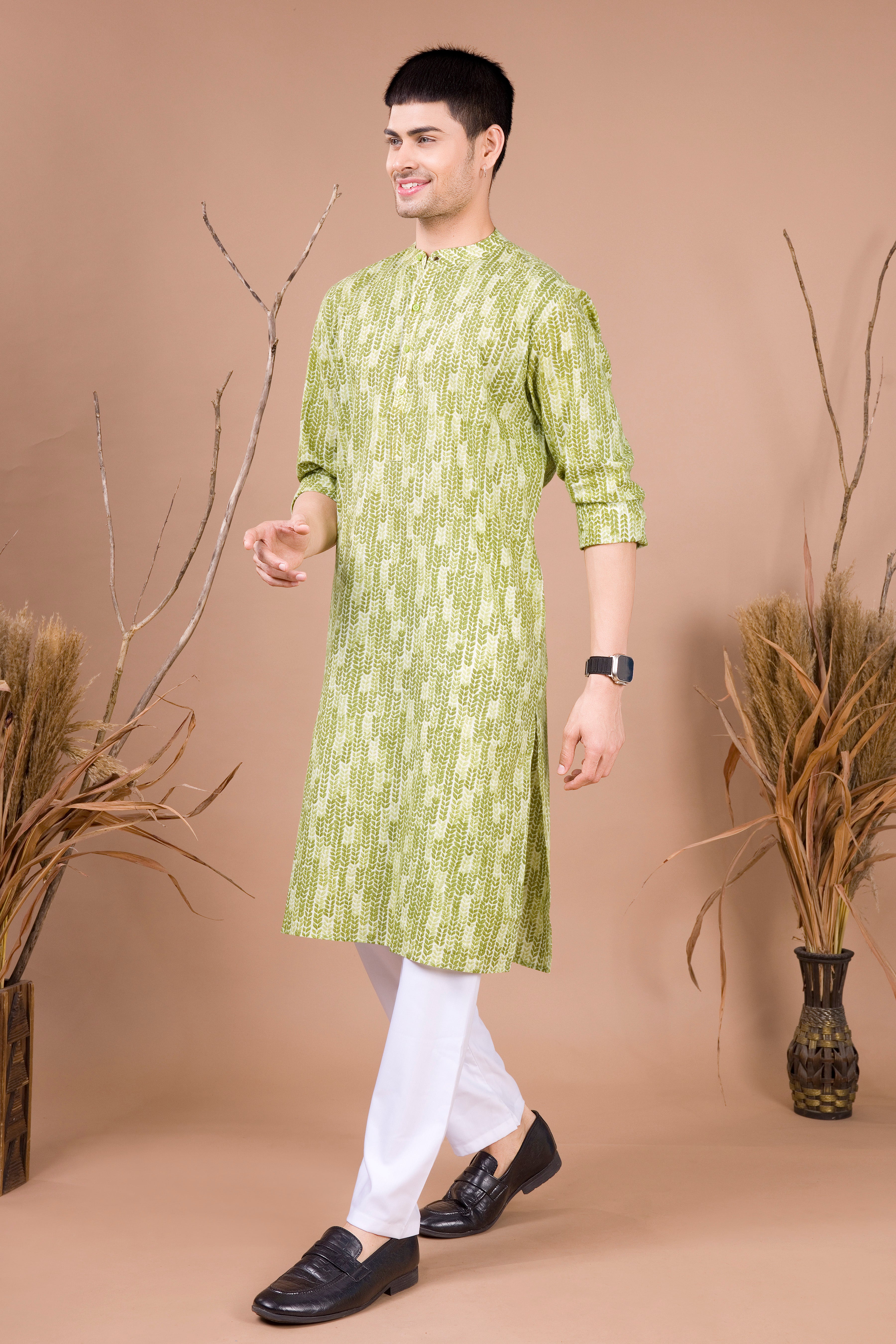 Tropical Green Printed Cotton Kurta