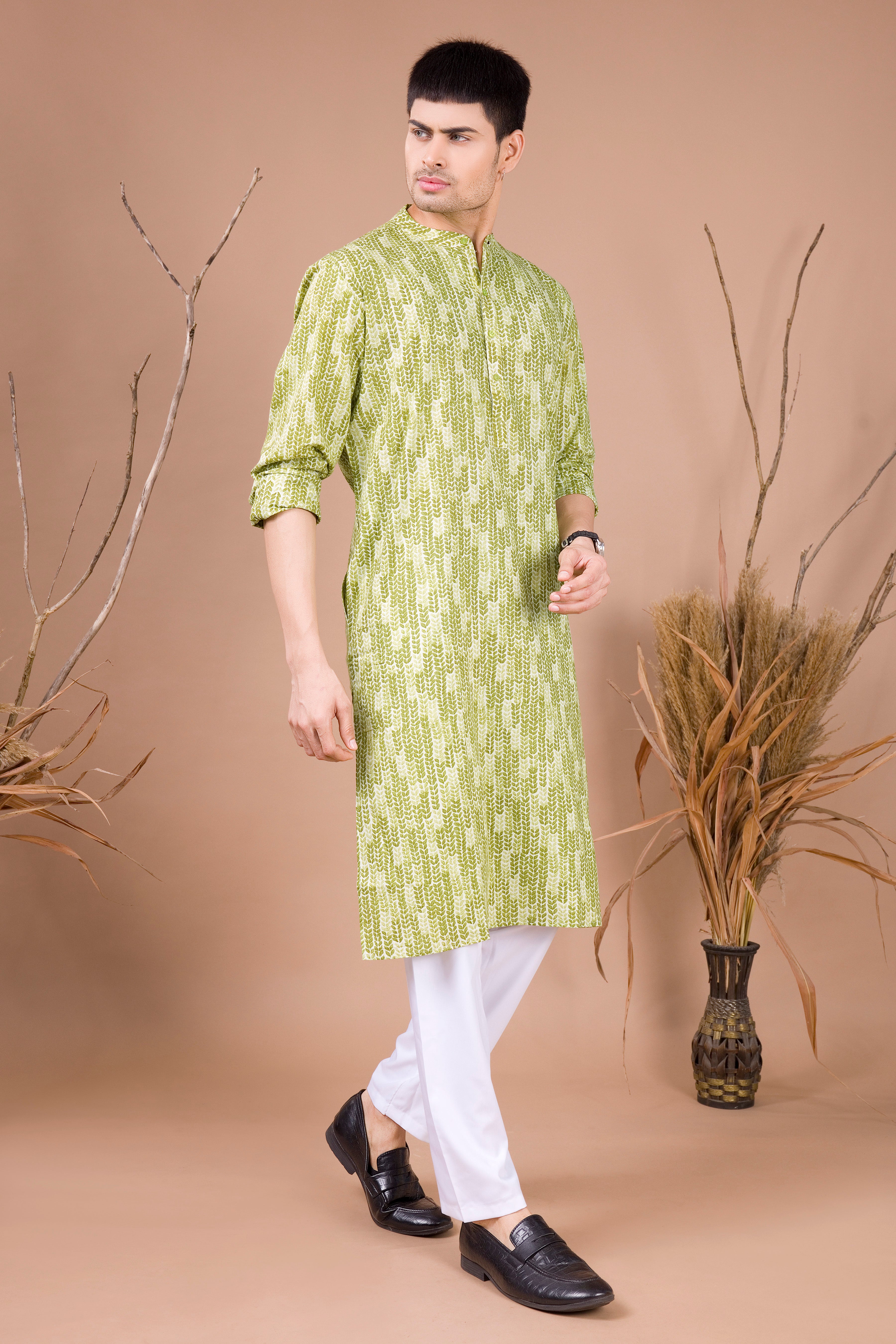 Tropical Green Printed Cotton Kurta