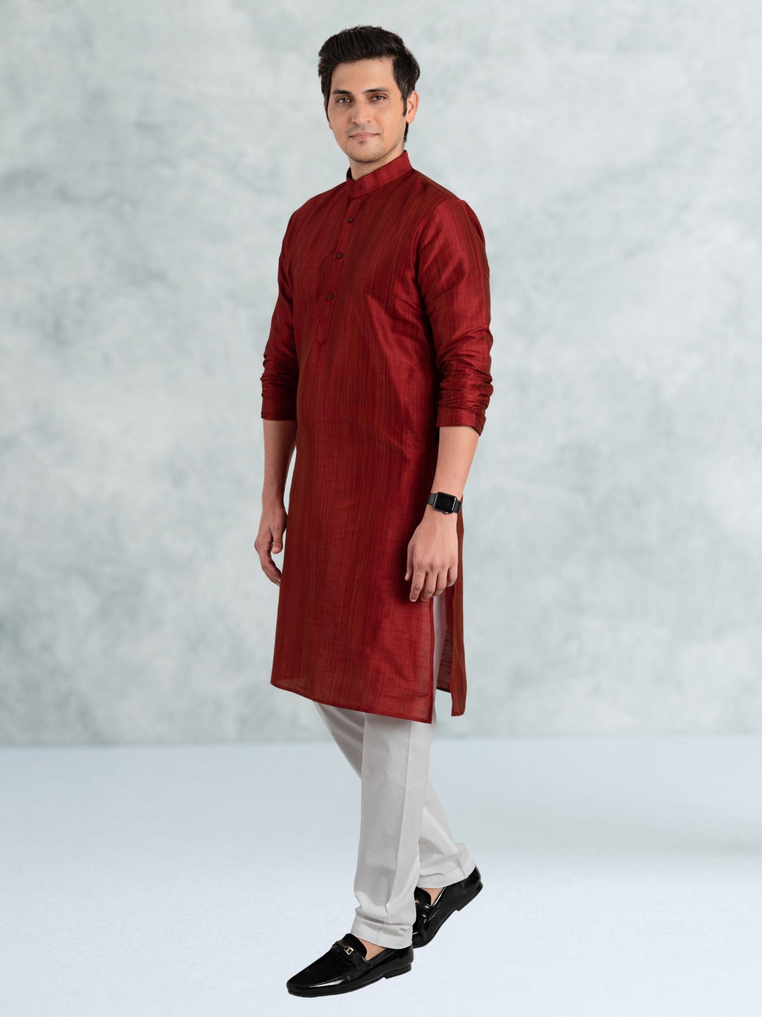 Barn Red Solid Cotton-Silk Kurta