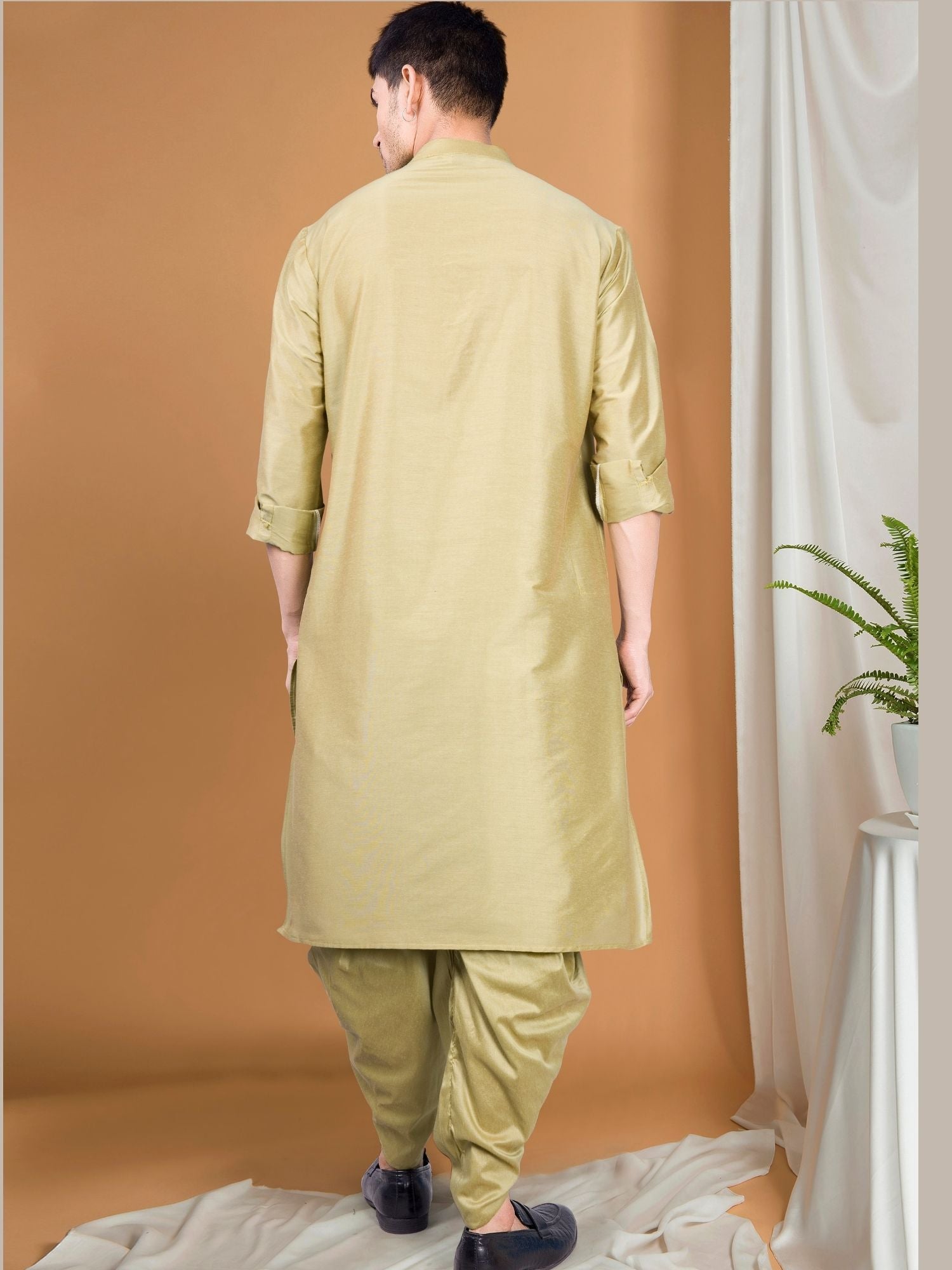 Tropical Green Solid Kurta Peshawari Set