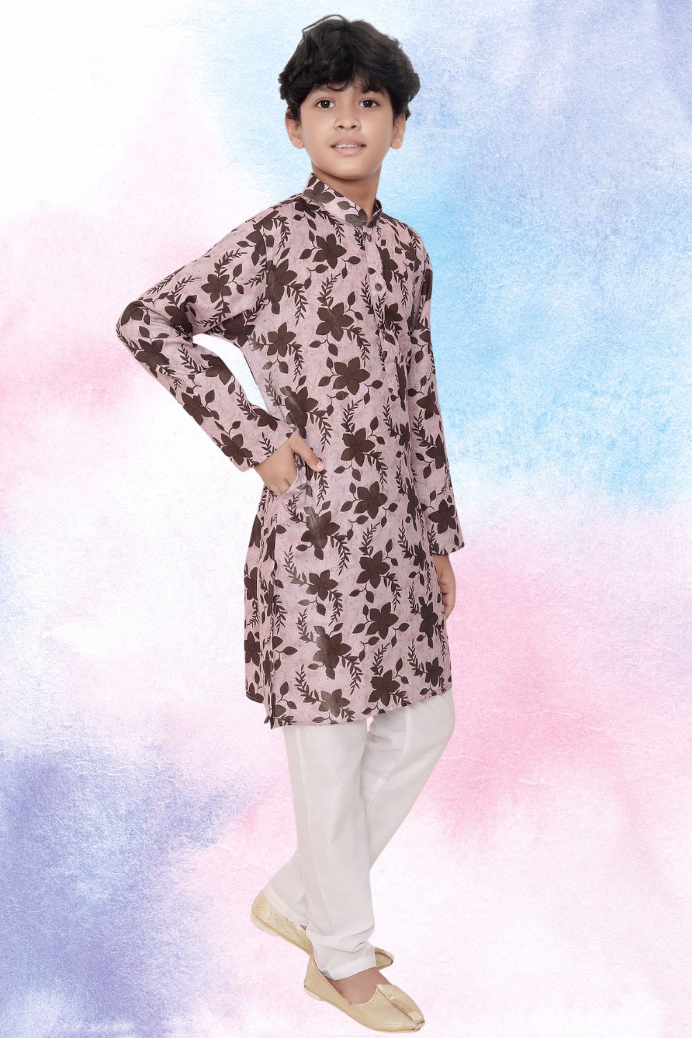 Coral Peach Indi Print Cotton Kurta