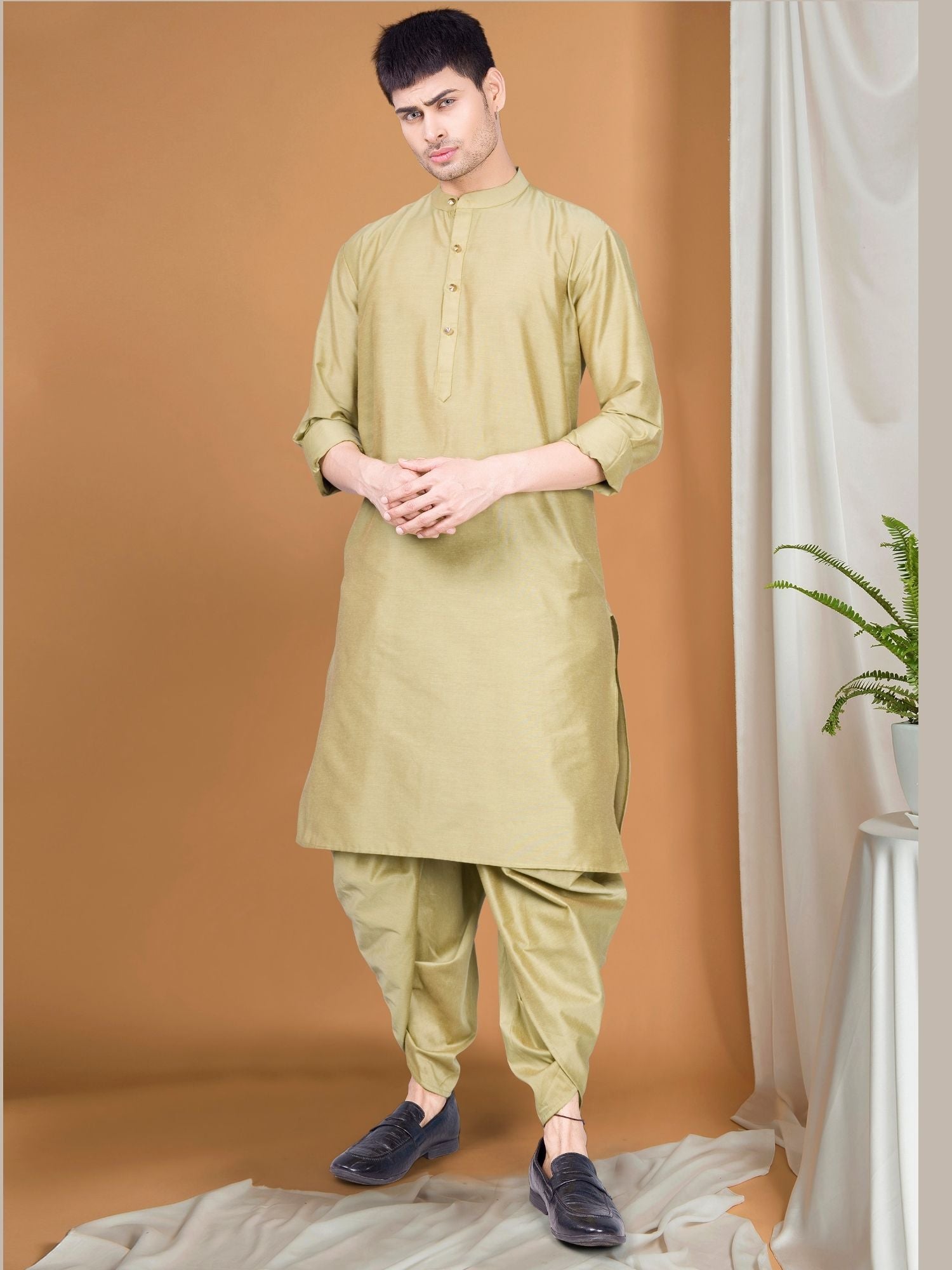 Tropical Green Solid Kurta Peshawari Set