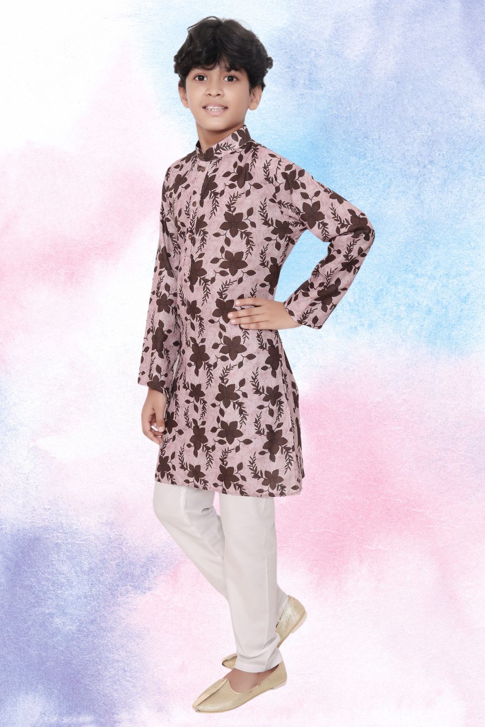 Coral Peach Indi Print Cotton Kurta