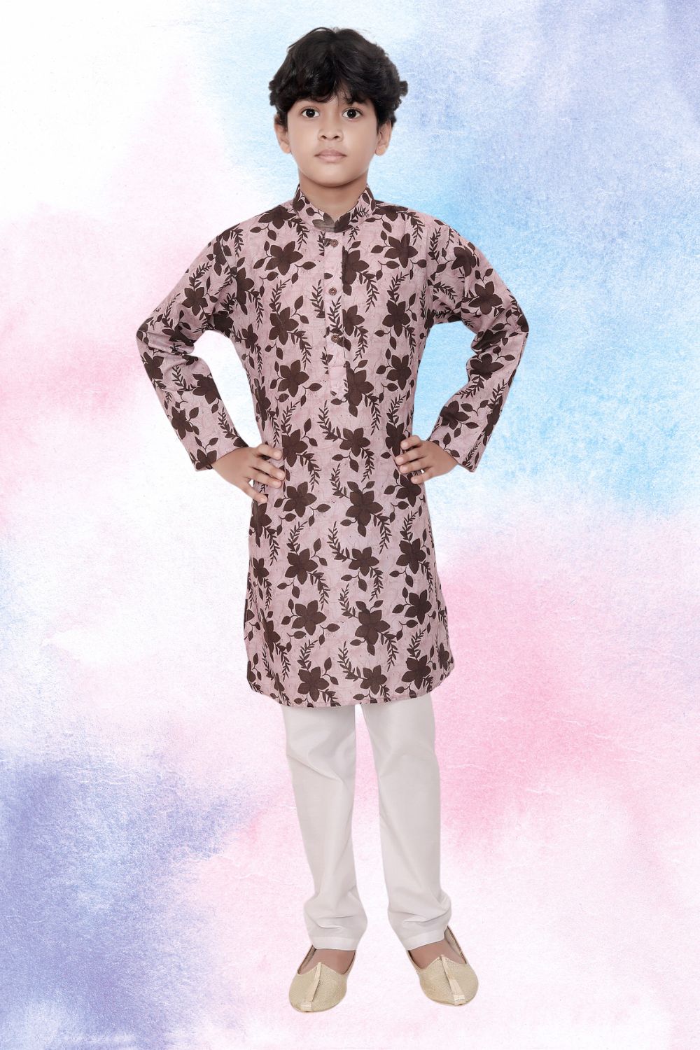 Coral Peach Indi Print Cotton Kurta