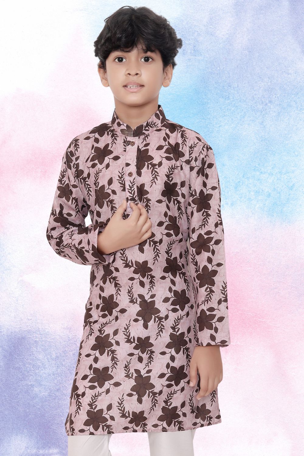 Coral Peach Indi Print Cotton Kurta
