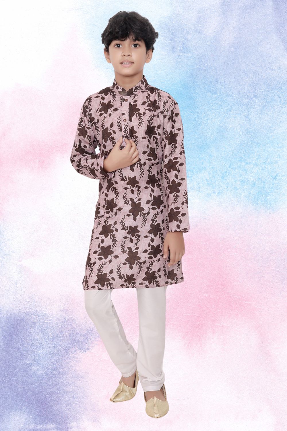 Coral Peach Indi Print Cotton Kurta
